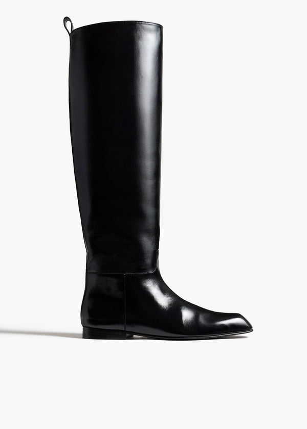 Colt Knee-High Boot in Black Glazed Leather FRONT VIEW