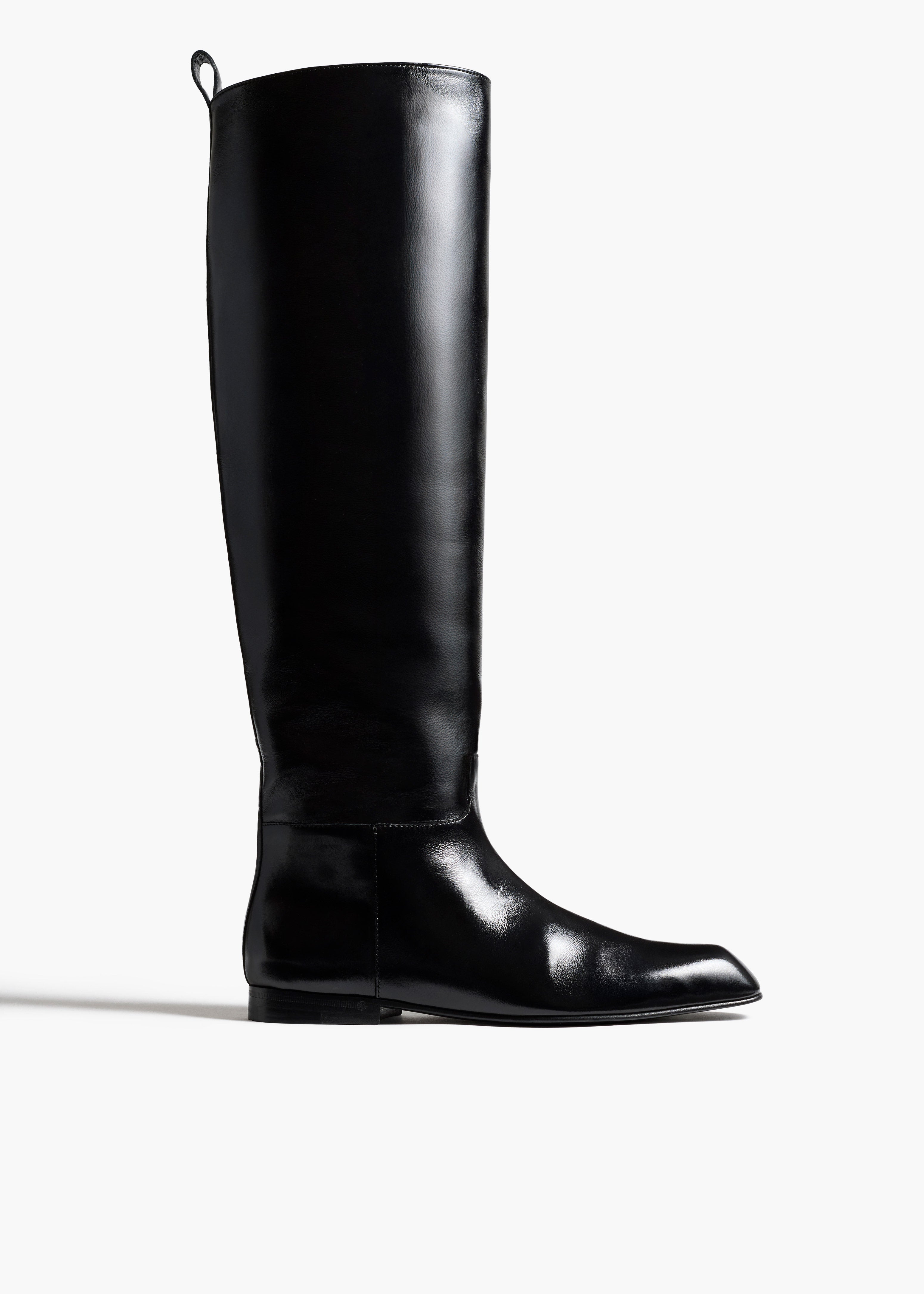 Colt Knee-High Boot in Black Glazed Leather FRONT VIEW