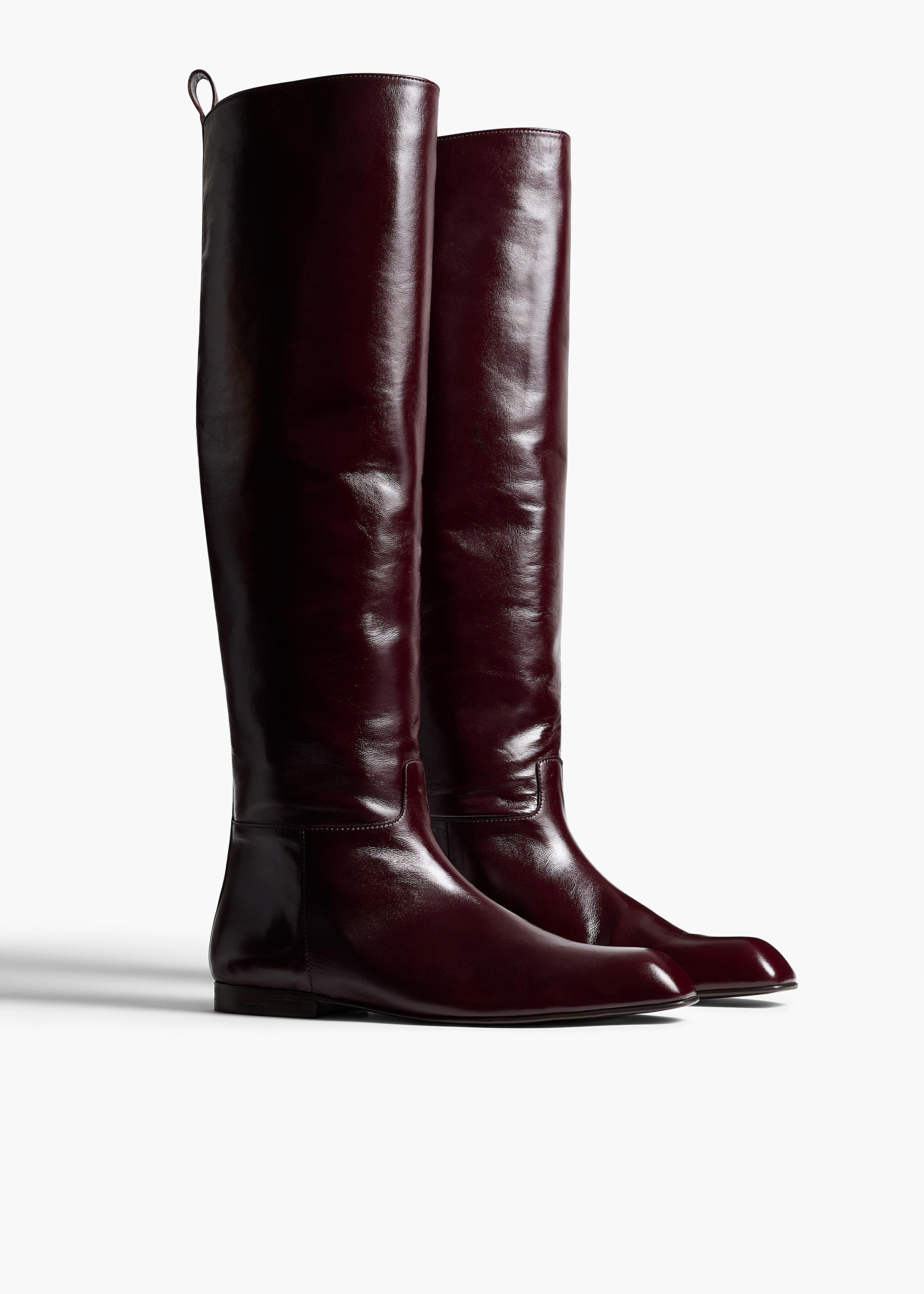 Colt Knee-High Boot in Bordeaux Glazed Leather ANGLED VIEW