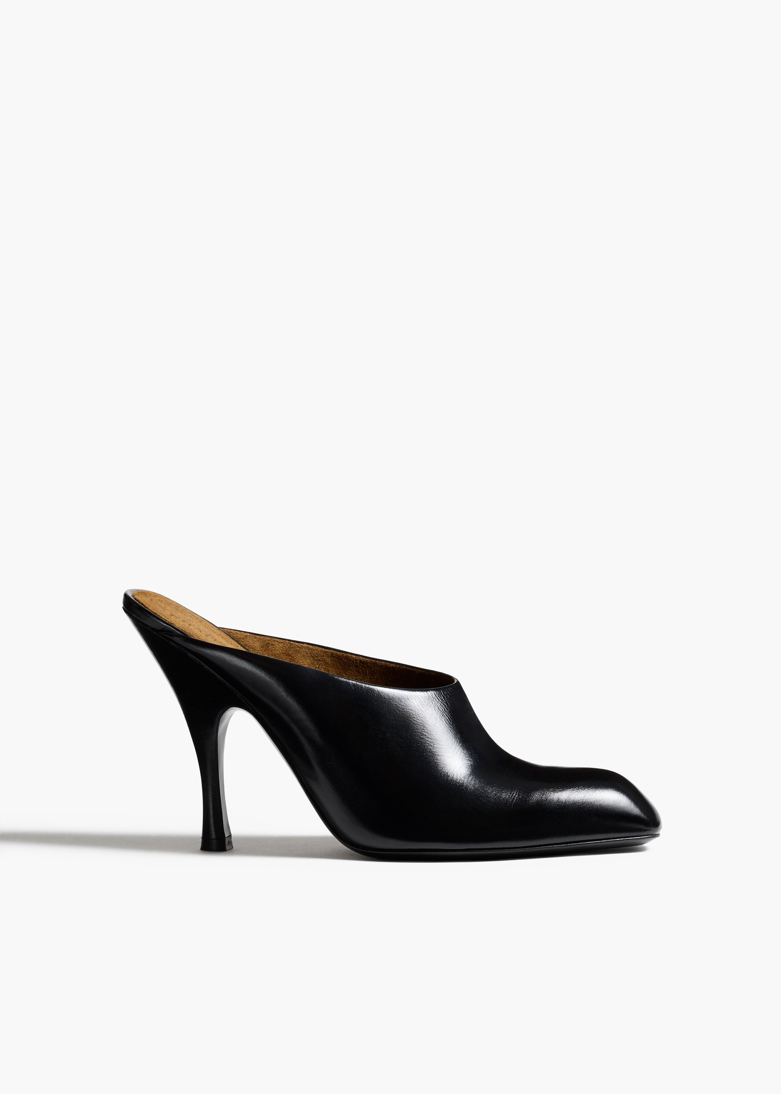 Colt Mule in Black Glazed Leather FRONT VIEW