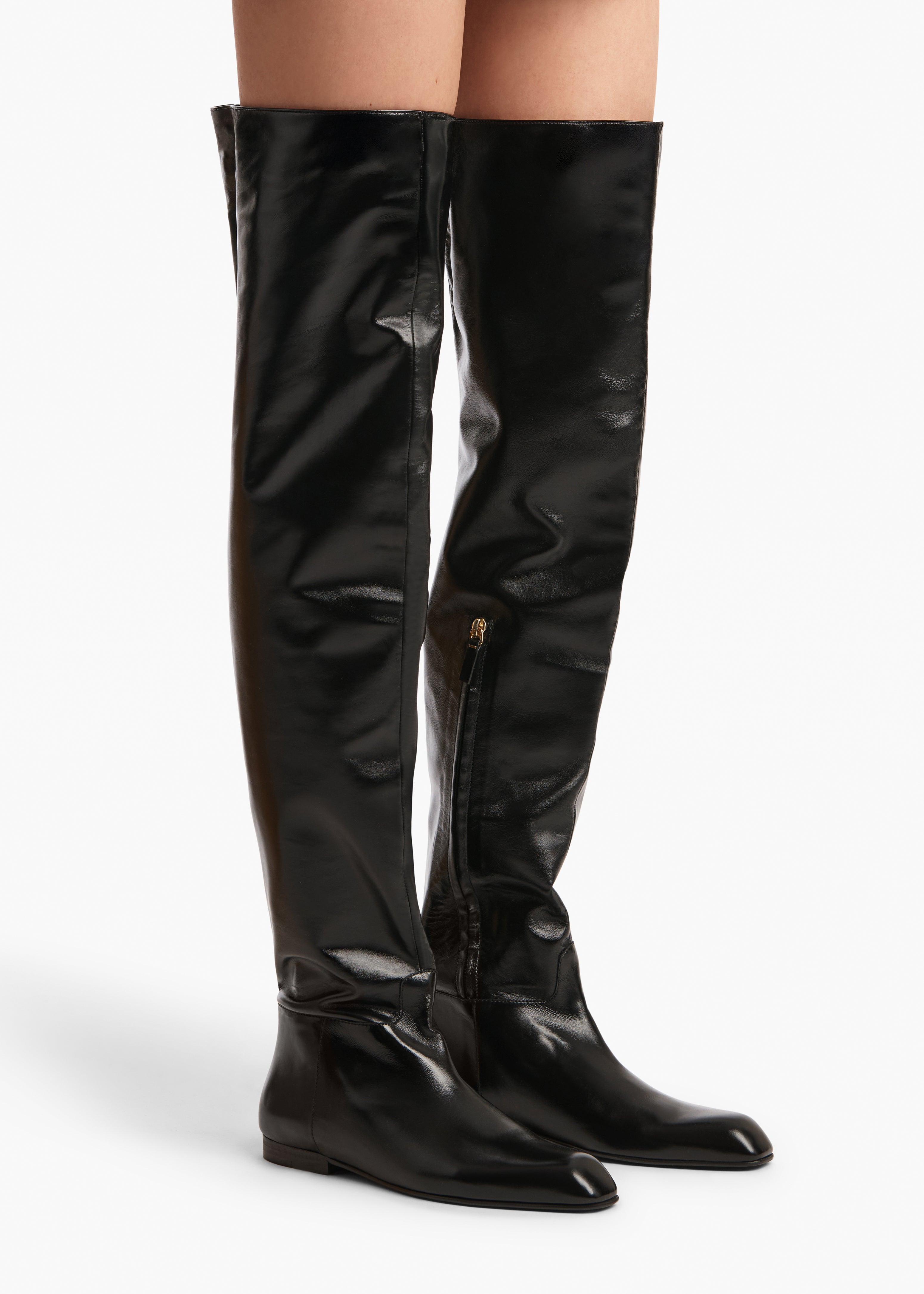 Colt Over-the-Knee Boot in Black Glazed Leather ON FIGURE
