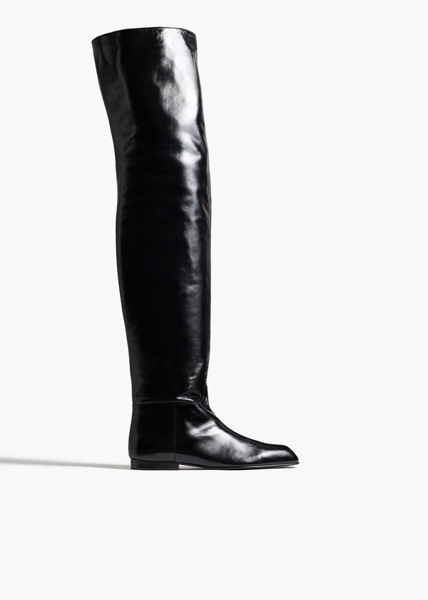 Colt Over-the-Knee Boot in Black Glazed Leather FRONT VIEW