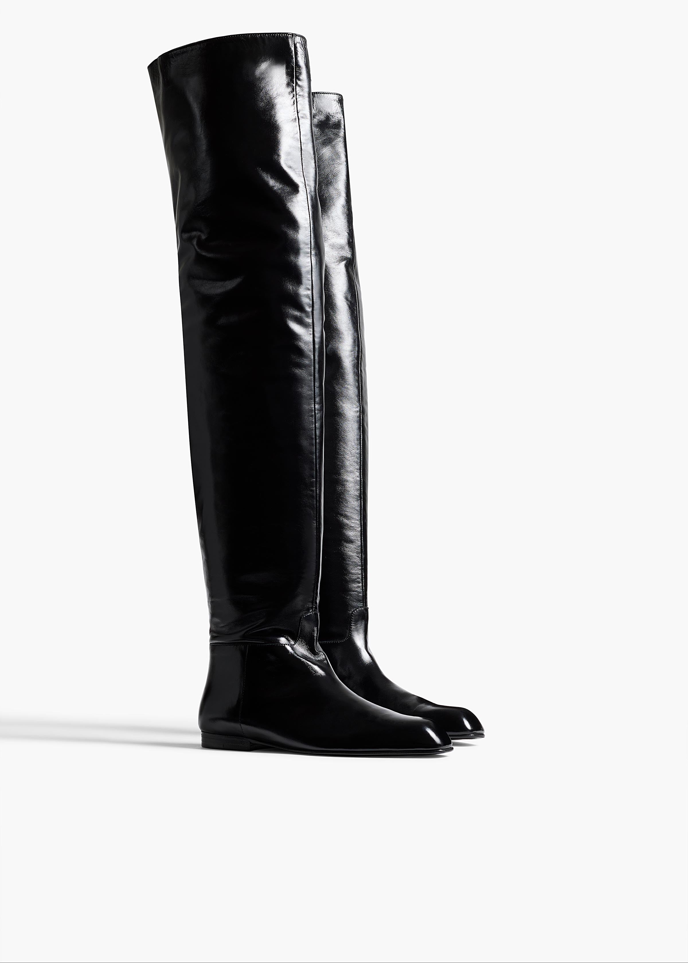 Colt Over-the-Knee Boot in Black Glazed Leather ANGLED VIEW