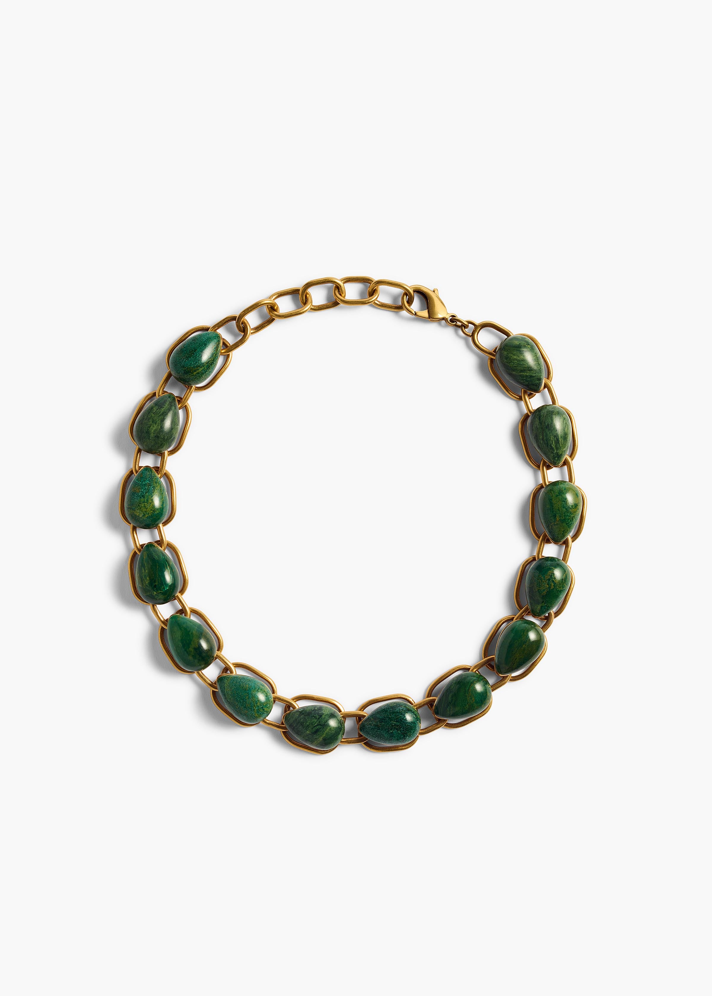 CYCLONE STONE NECKLACE ANTIQUE GOLD GREEN 10212 037 400 A