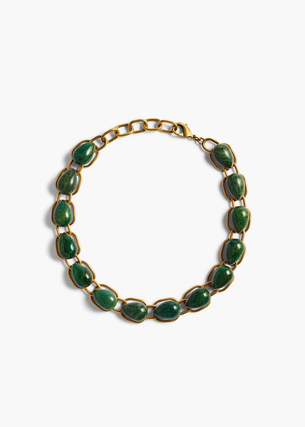 CYCLONE STONE NECKLACE ANTIQUE GOLD GREEN 10212 037 400 A