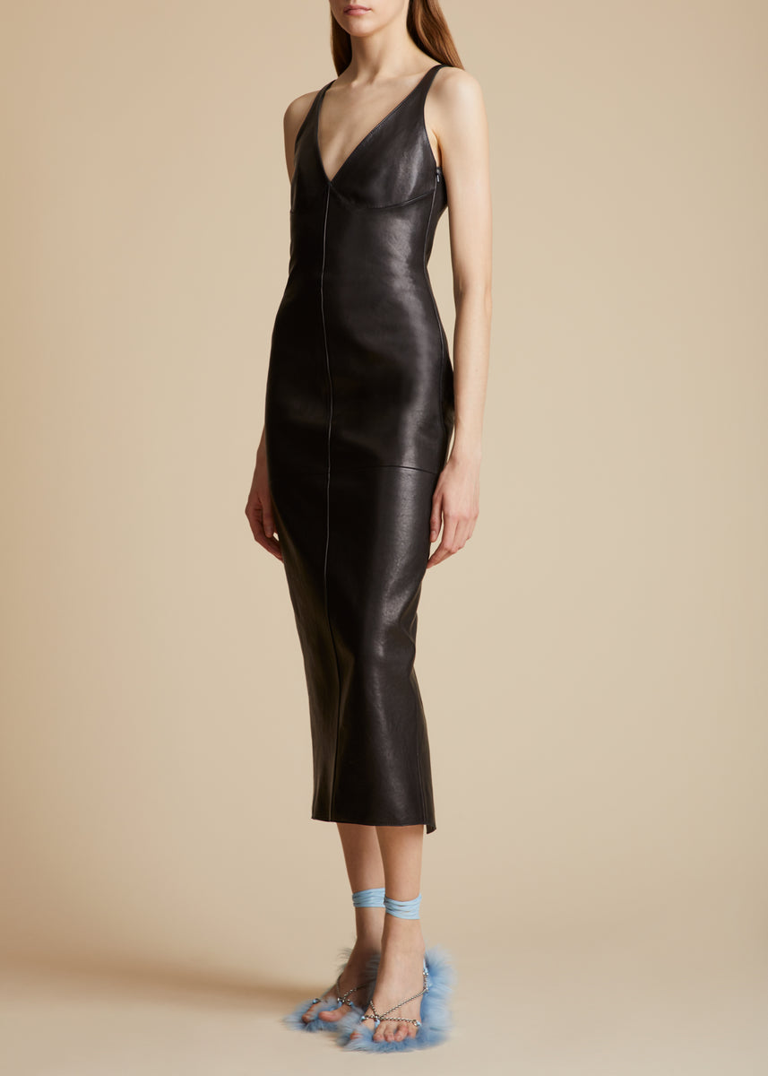 Helena Vegan Leather Dress in Black