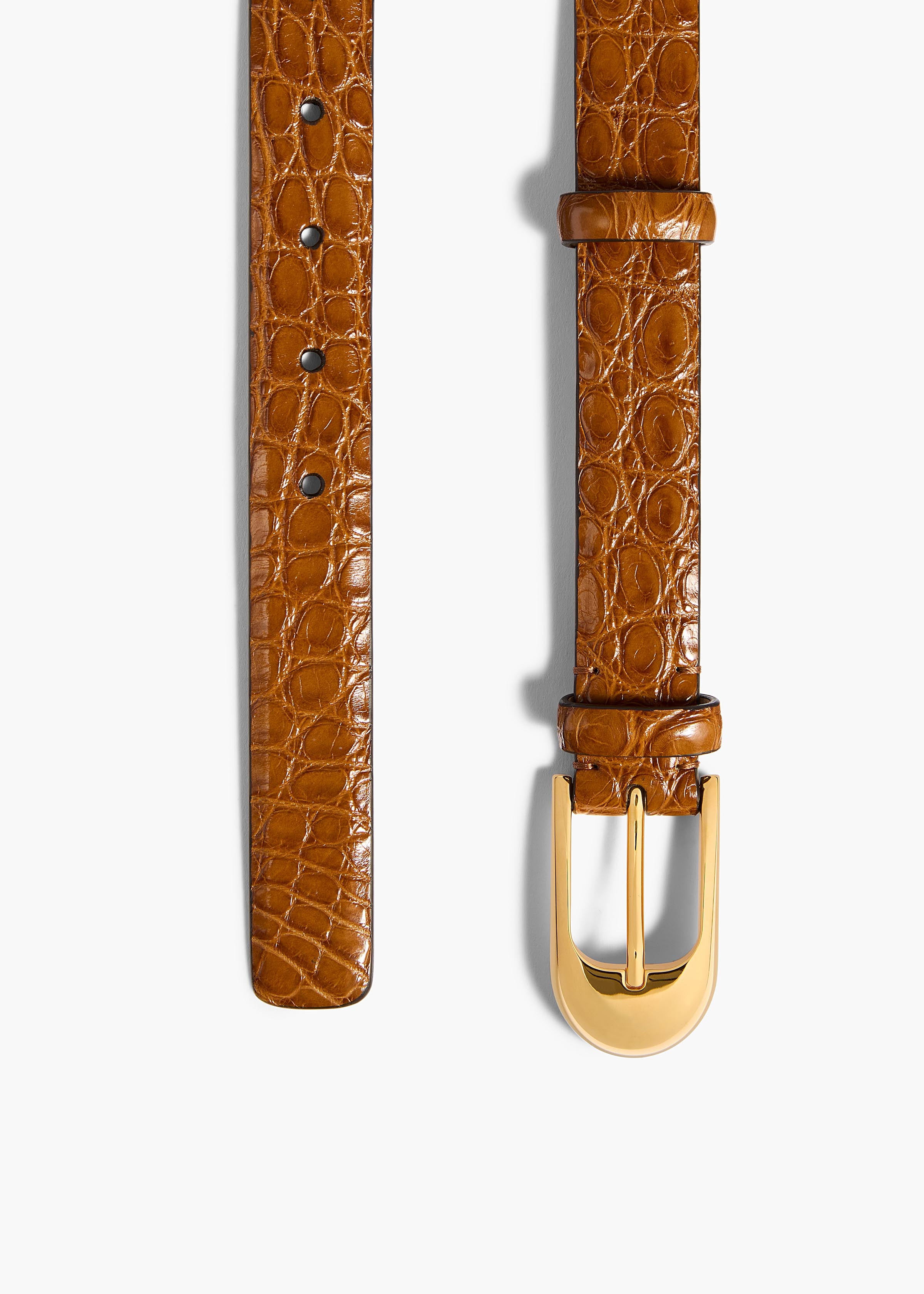 KHAITE - Dome Belt in Dark Honey Alligator with Gold
