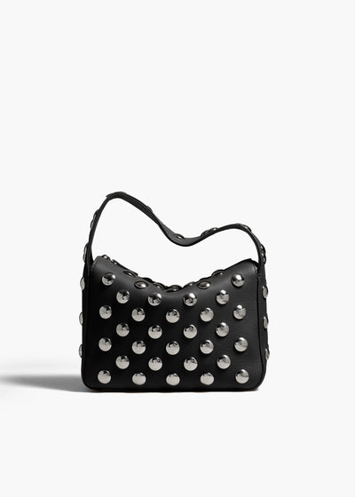 SMALL ELENA HANDBAG IN BLACK PEBBLED LEATHER WITH STUDS FRONT VIEW