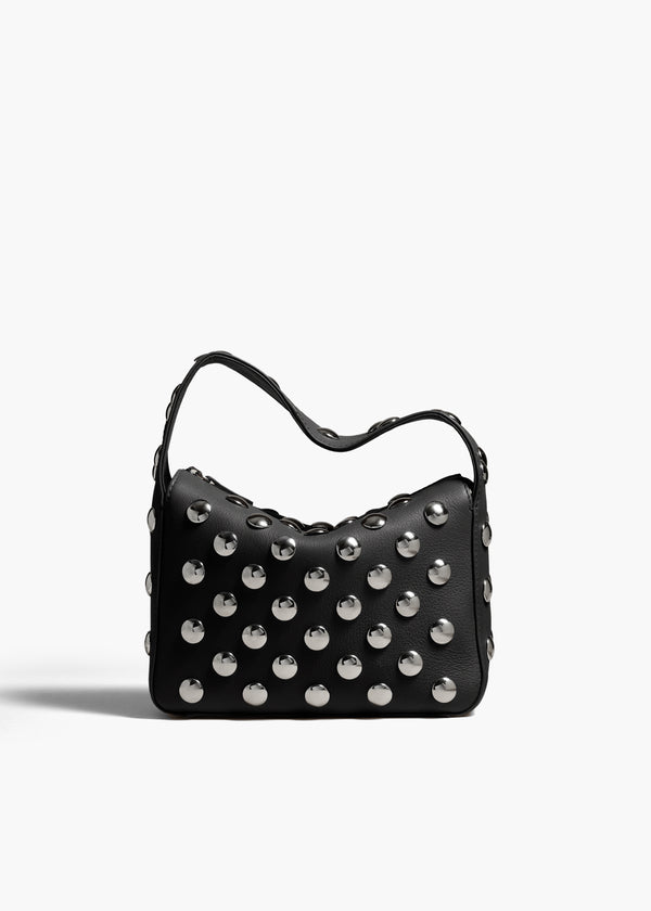 SMALL ELENA HANDBAG IN BLACK PEBBLED LEATHER WITH STUDS FRONT VIEW