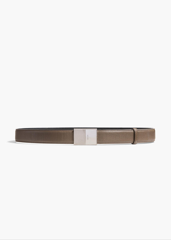 Elio Belt in Elephant Pebbled Leather with Silver FLAT VIEW