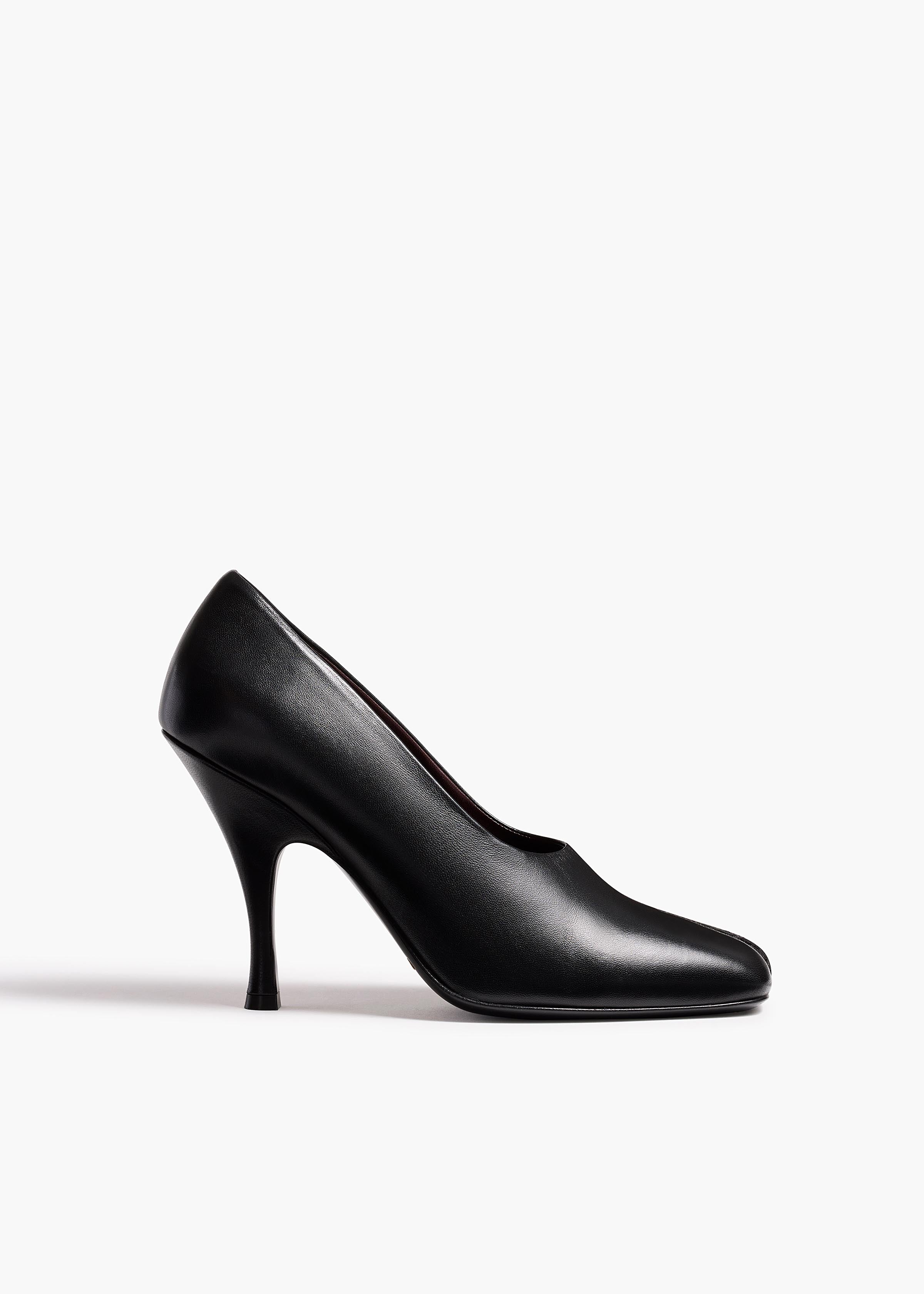 Eva Peep Toe Pump in Black Leather FRONT VIEW