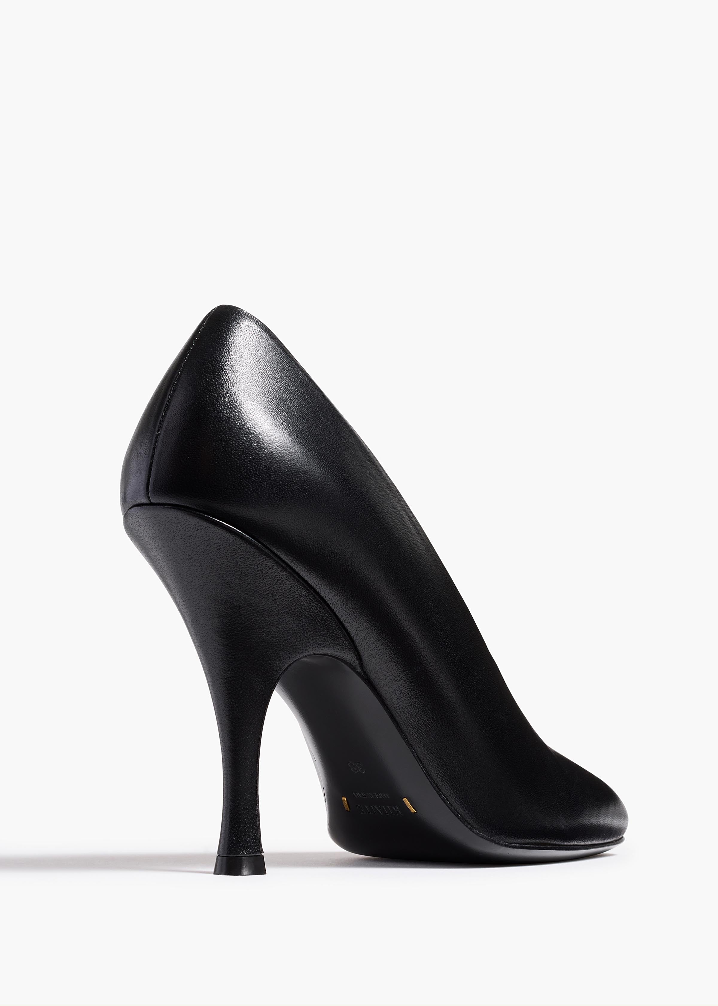 Eva Peep Toe Pump in Black Leather BACK VIEW