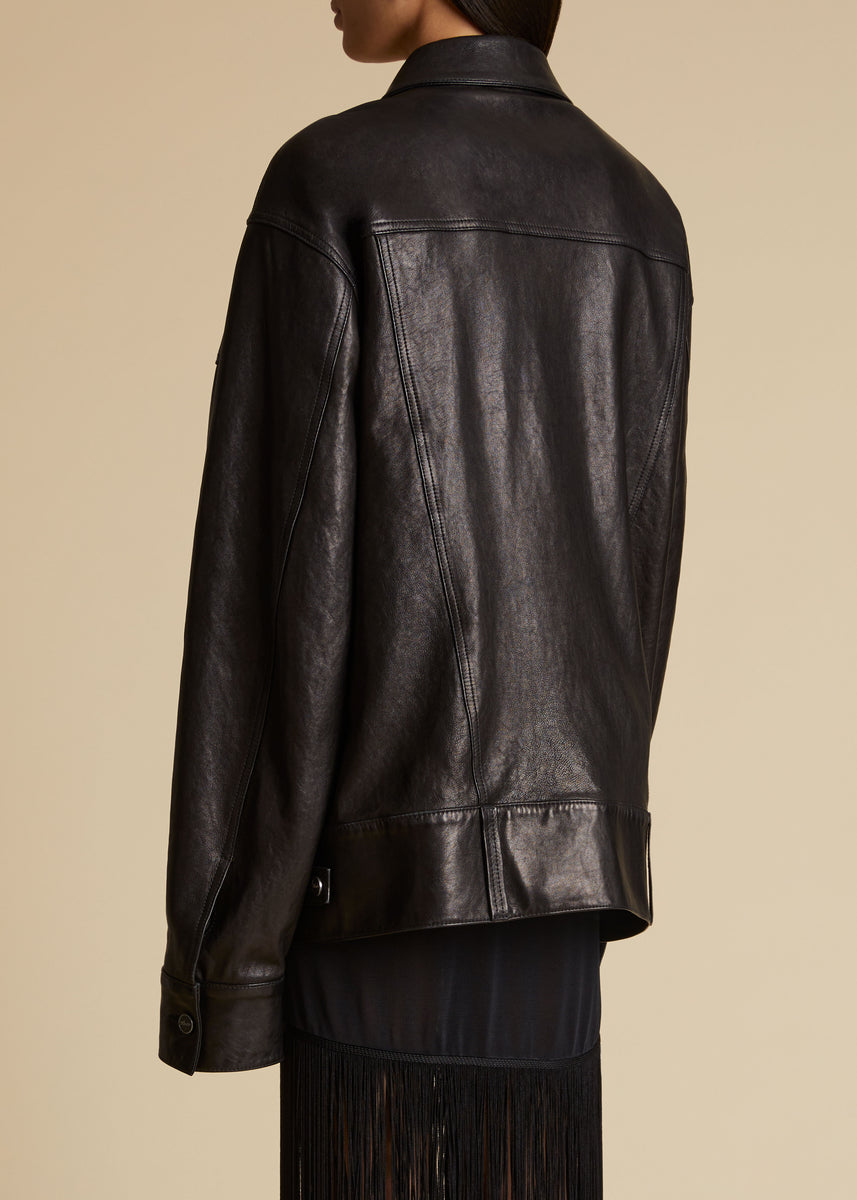 The Grizzo Jacket in Black Leather with Grommets– KHAITE