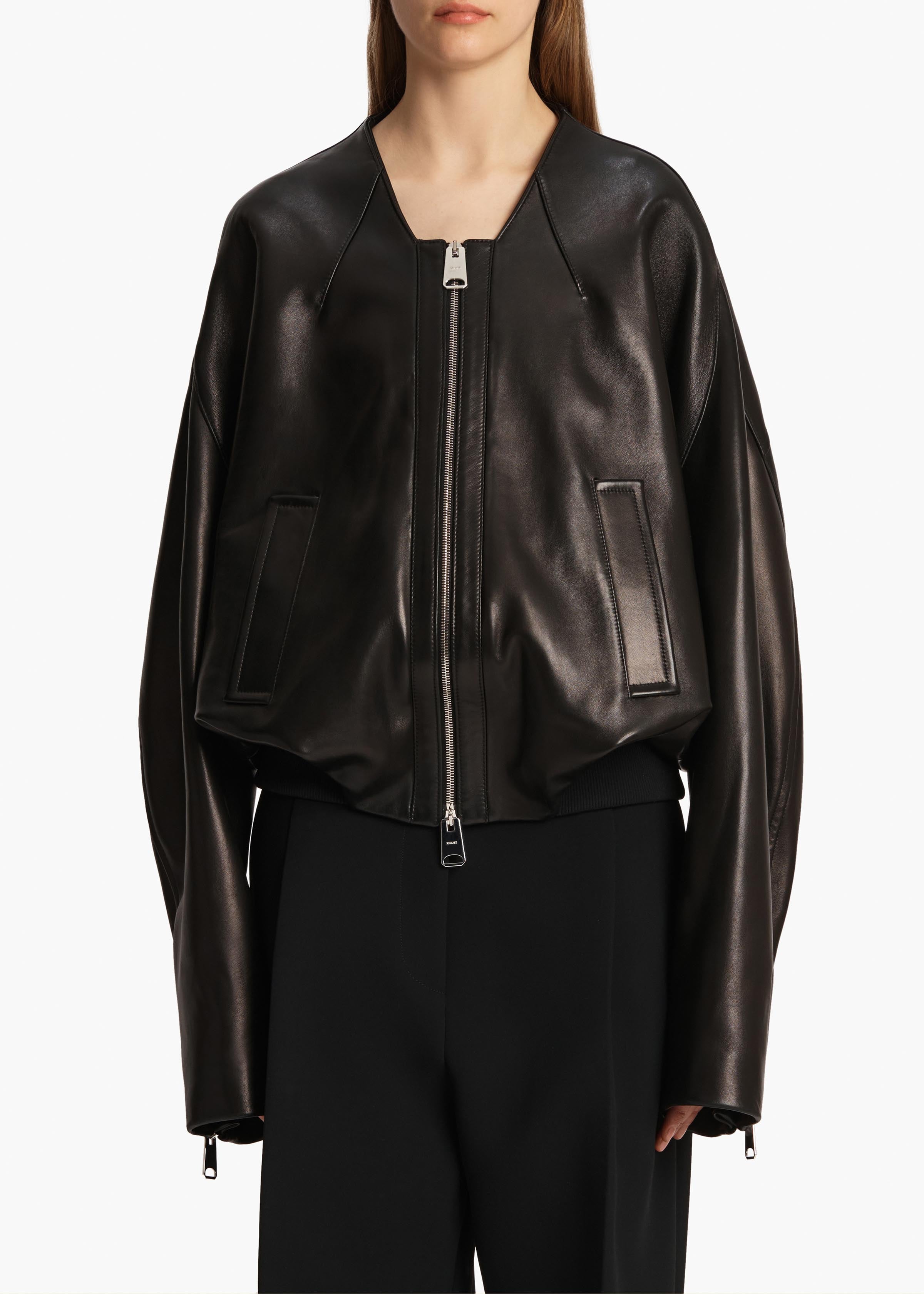 Hewit Jacket in Black Leather FRONT VIEW