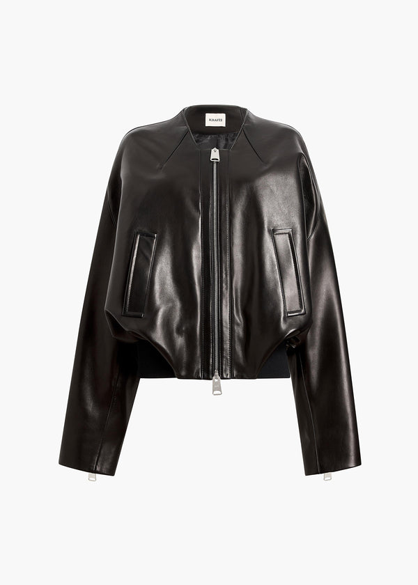 Hewit Jacket in Black Leather FLAT VIEW