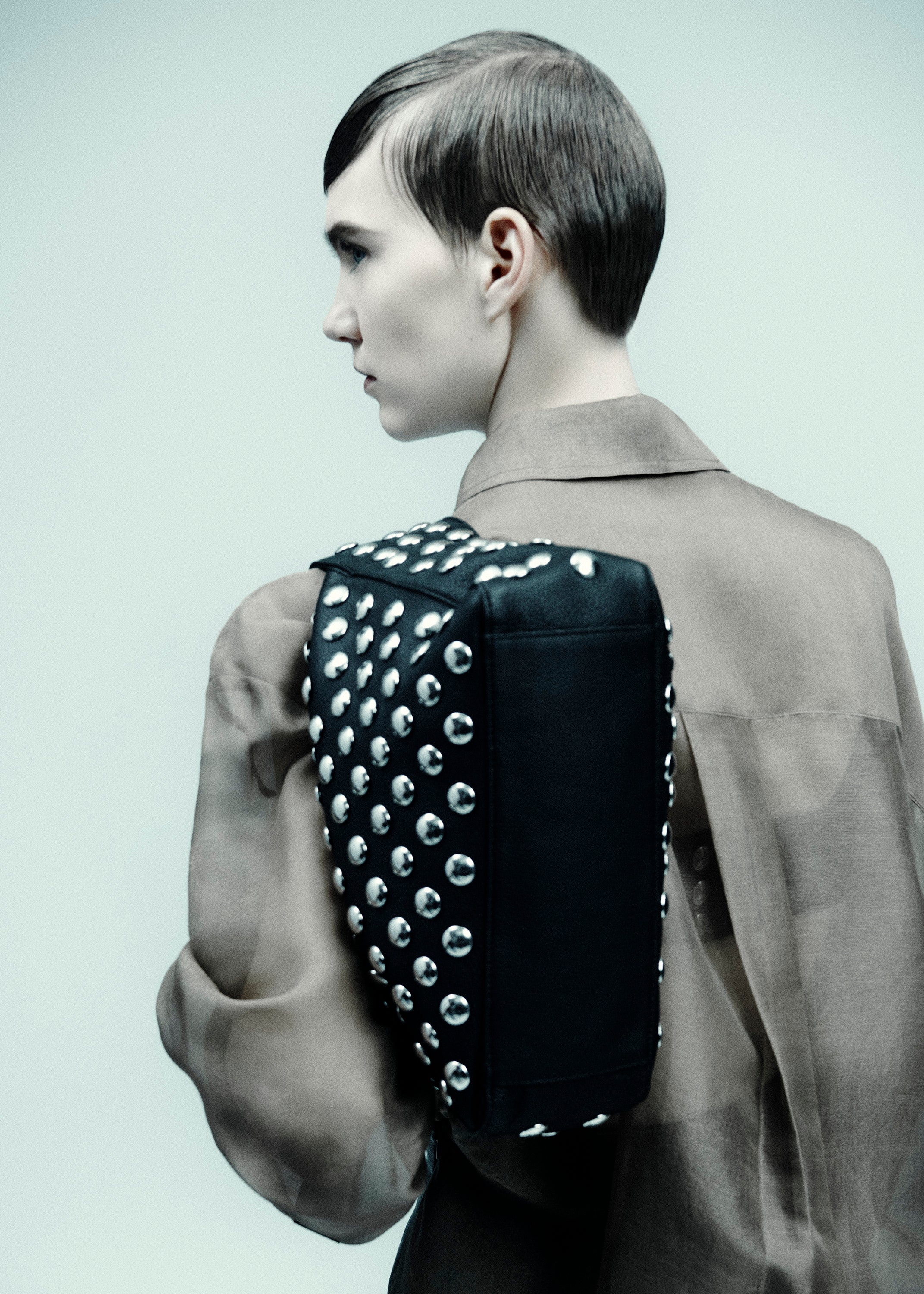 Elena Bag in Black Leather with Studs EDITORIAL IMAGE