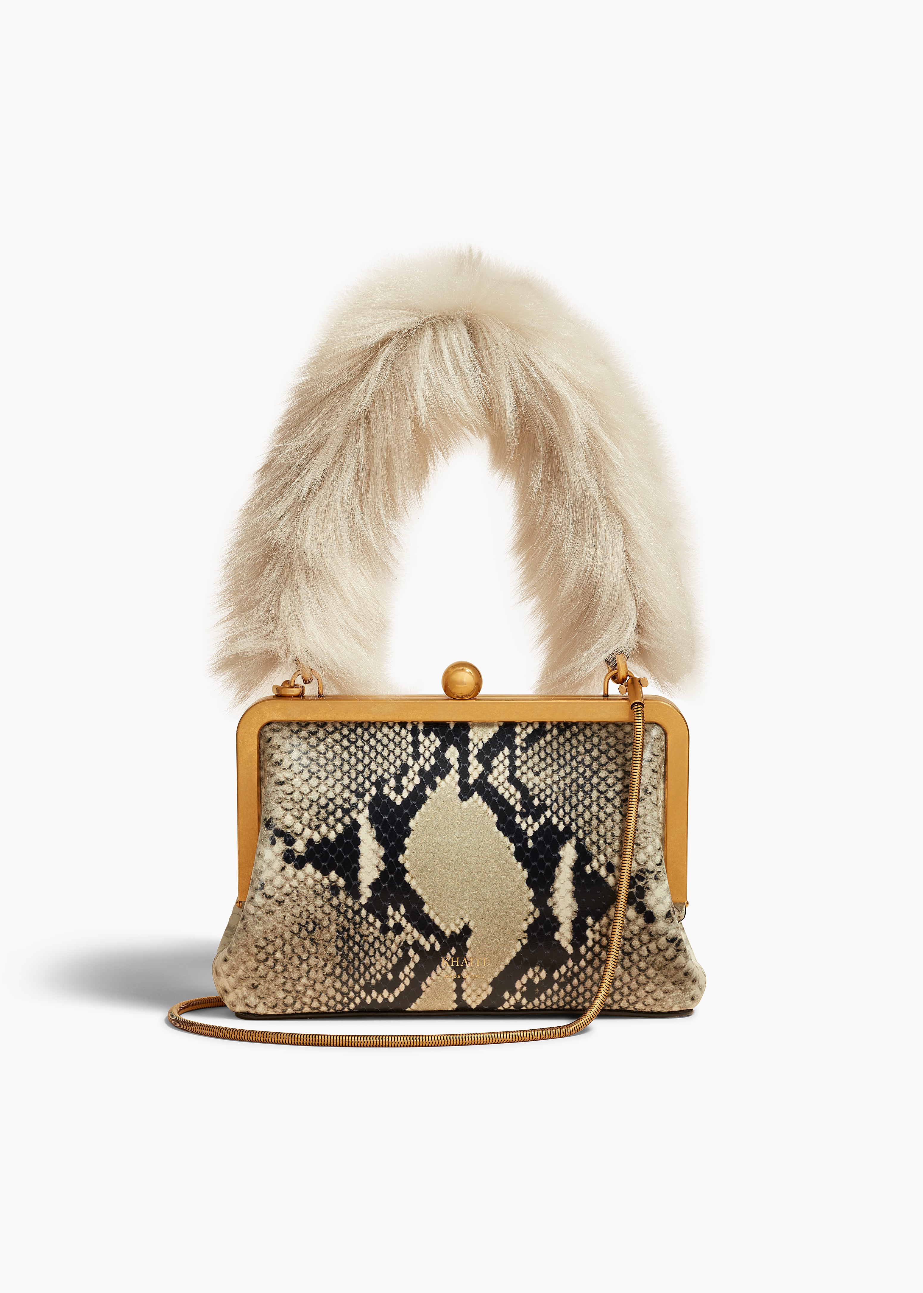 Small Lilith Evening Bag in Natural Python-Embossed Leather with Shear