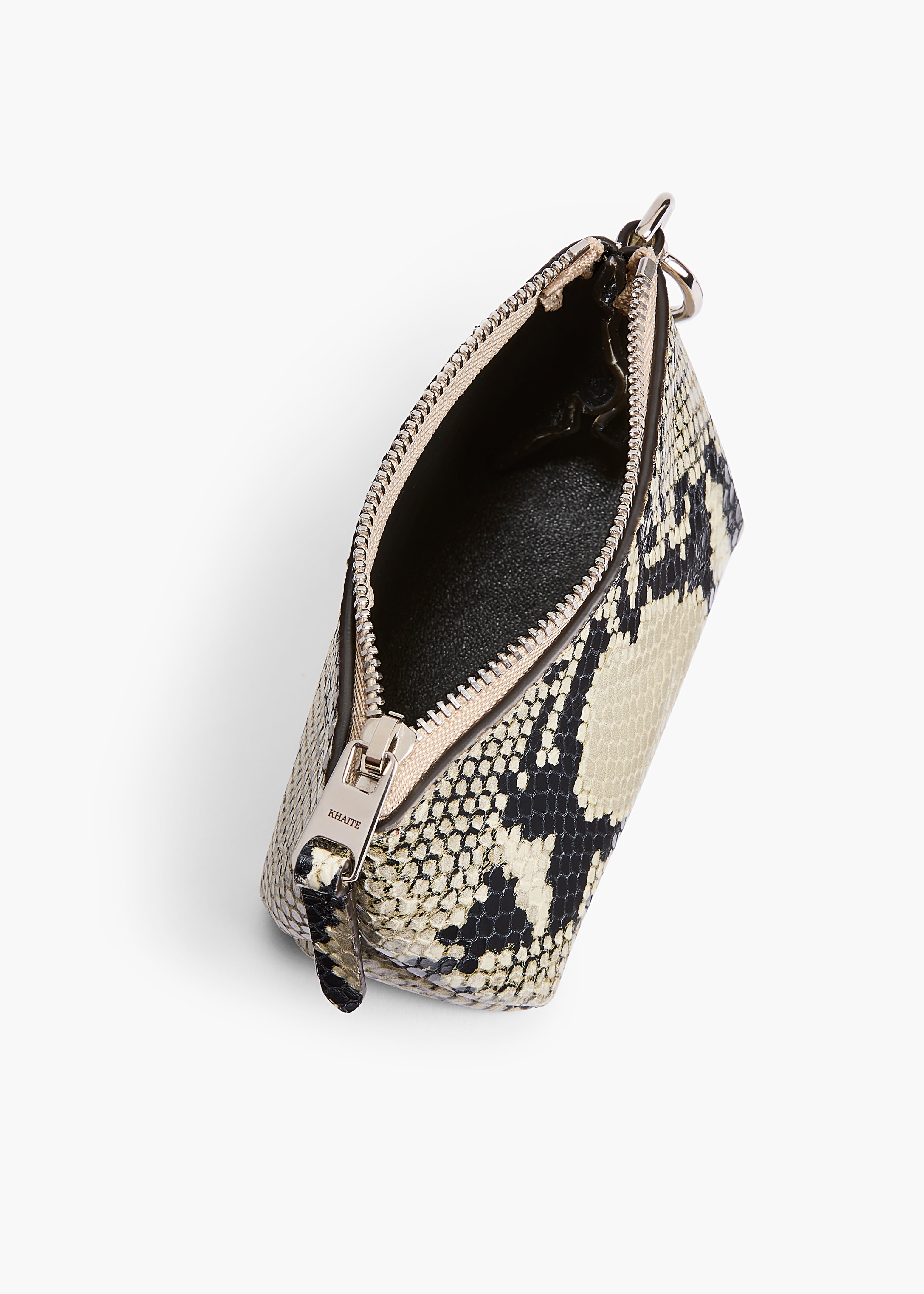 Lina Keychain Pouch in Natural Python-Embossed Leather OVERHEAD VIEW