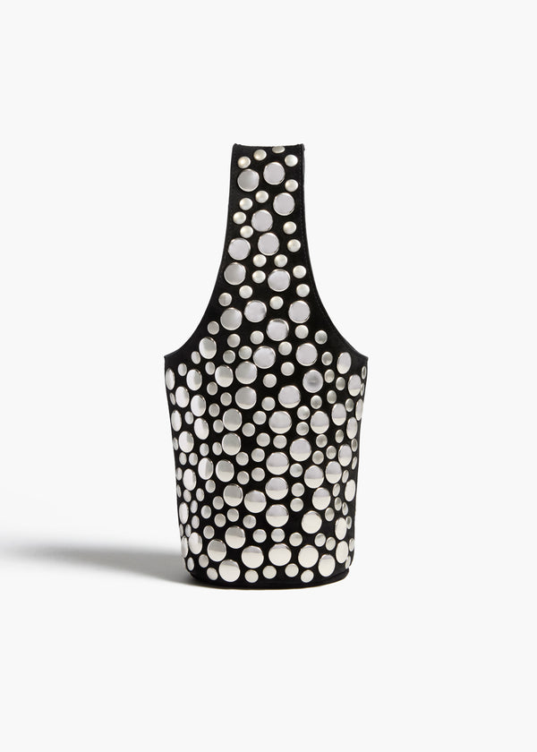 Livia Bag in Black Suede with Silver Studs FRONT VIEW