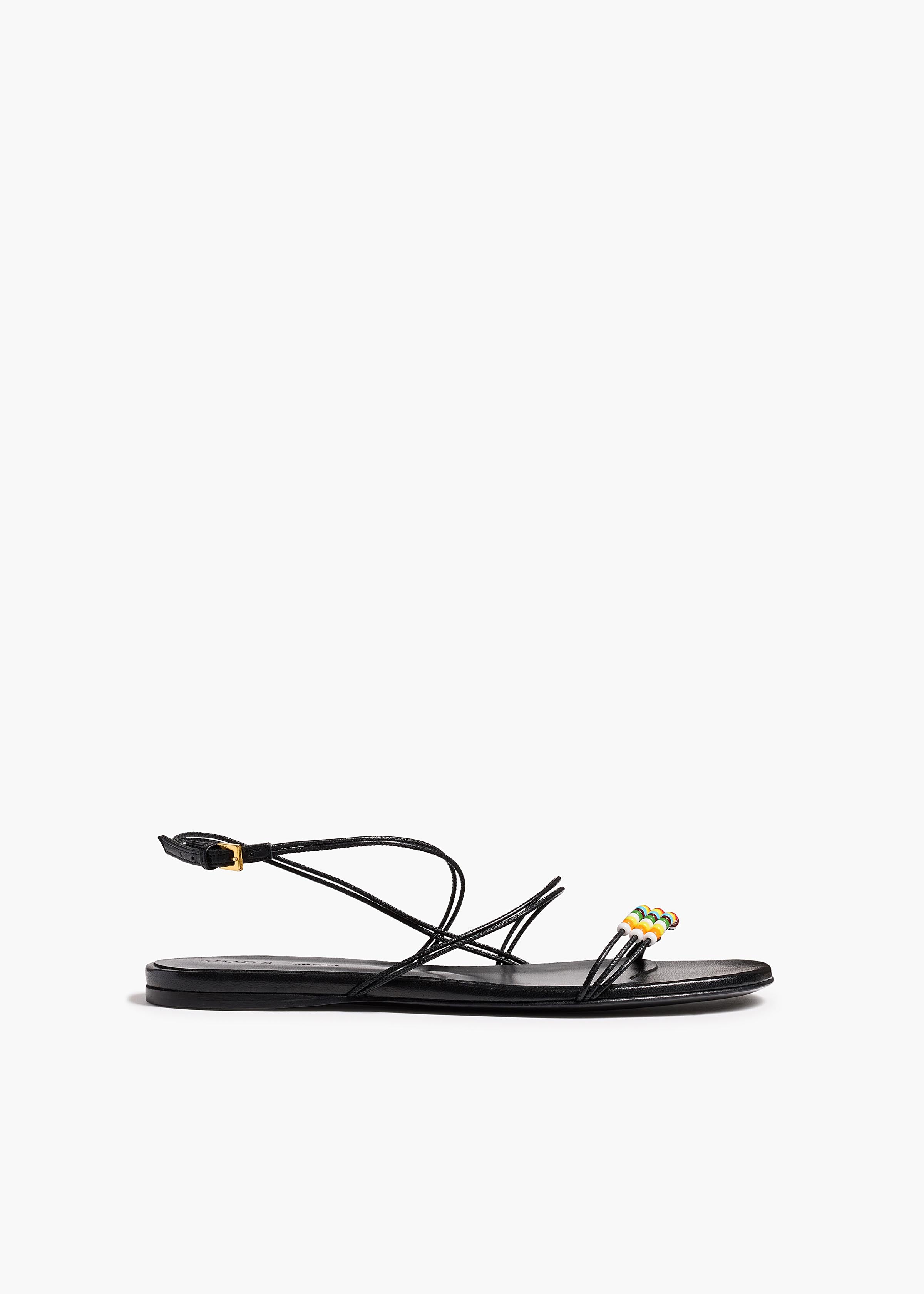 Loop Flat Sandal with Beads in Black Leather FRONT VIEW