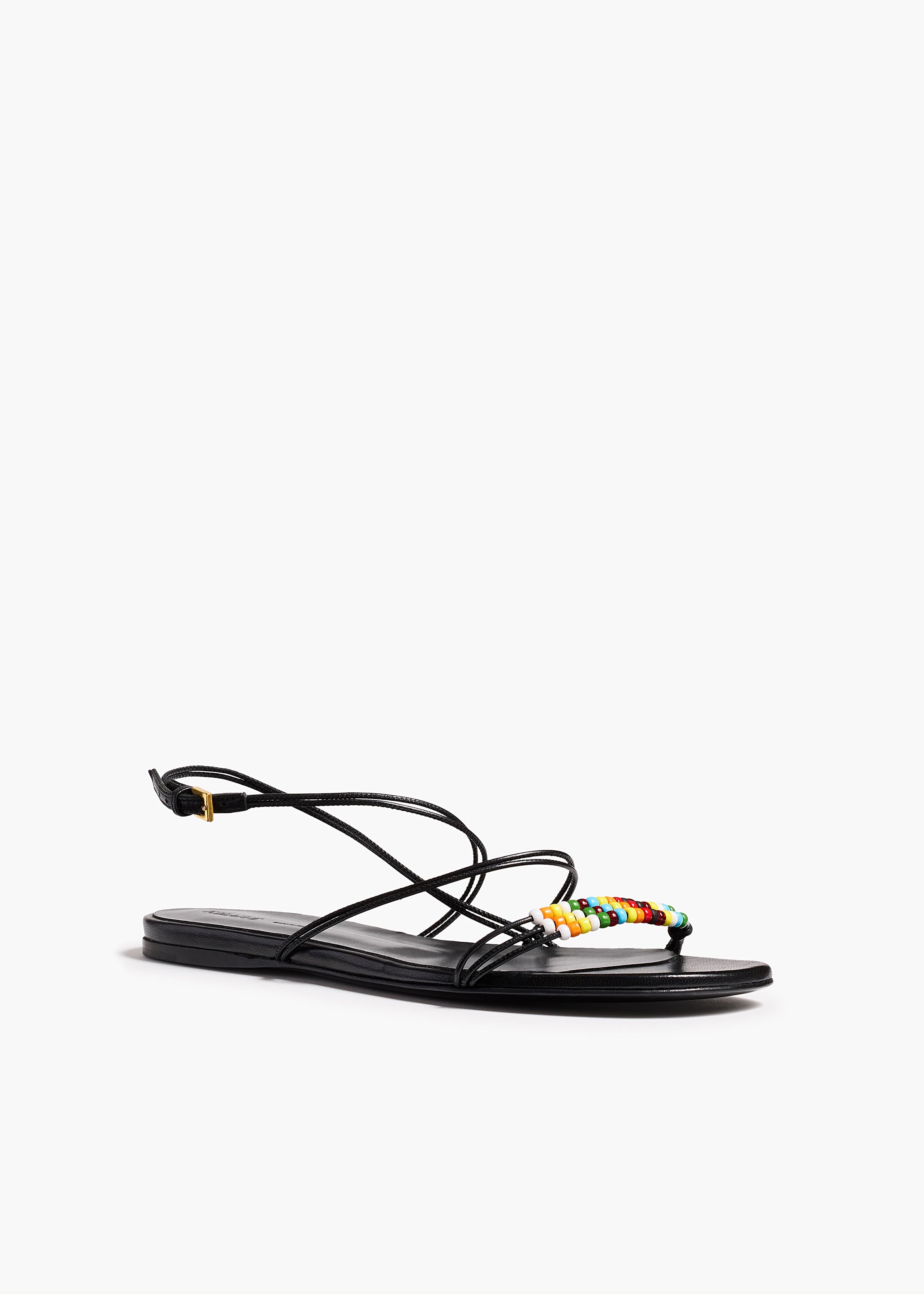 Loop Flat Sandal with Beads in Black Leather ANGLED VIEW