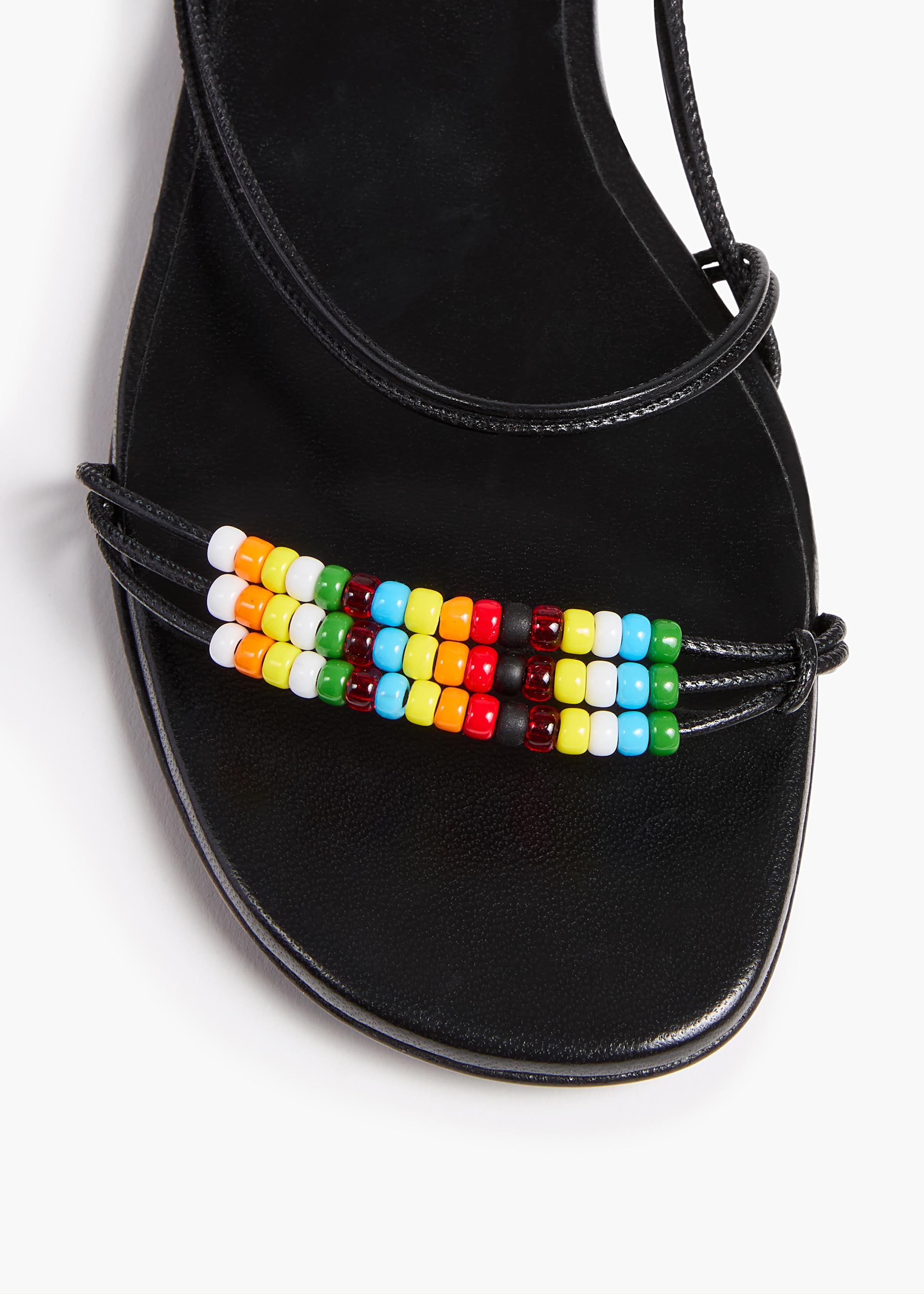 Loop Flat Sandal with Beads in Black Leather OVERHEAD VIEW