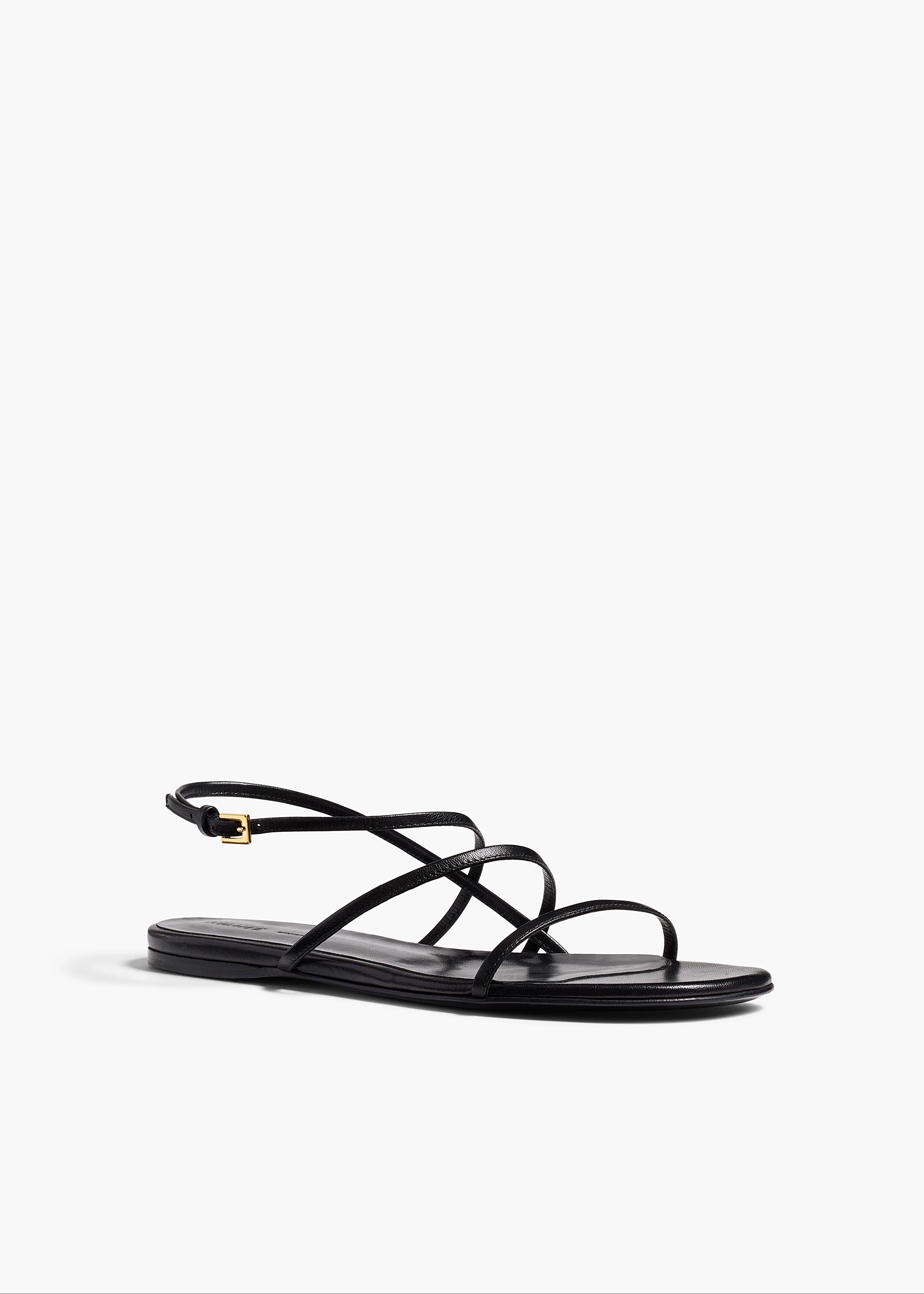 Loop Flat Sandal in Black Leather ANGLED VIEW