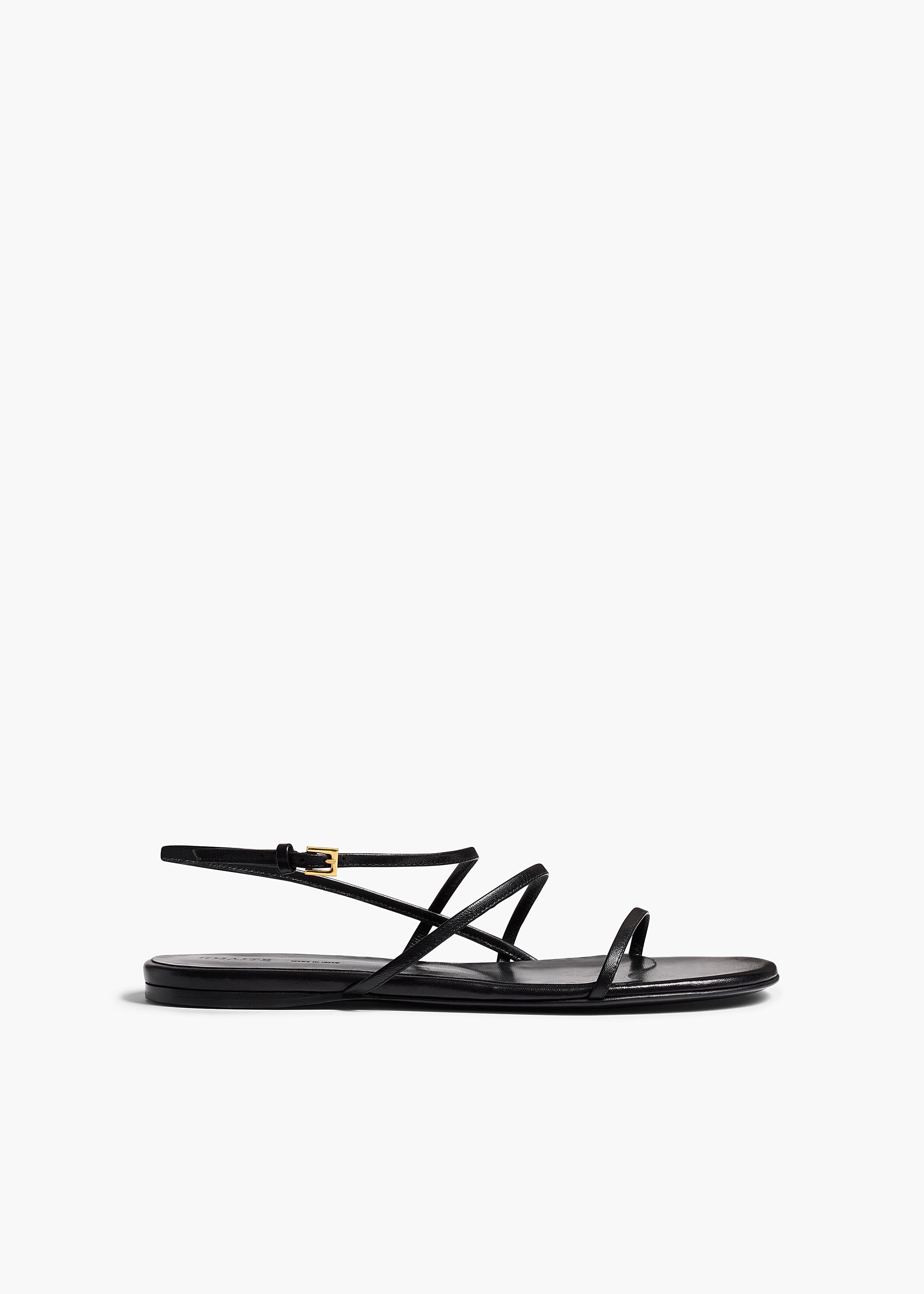 Loop Flat Sandal in Black Leather FRONT VIEW