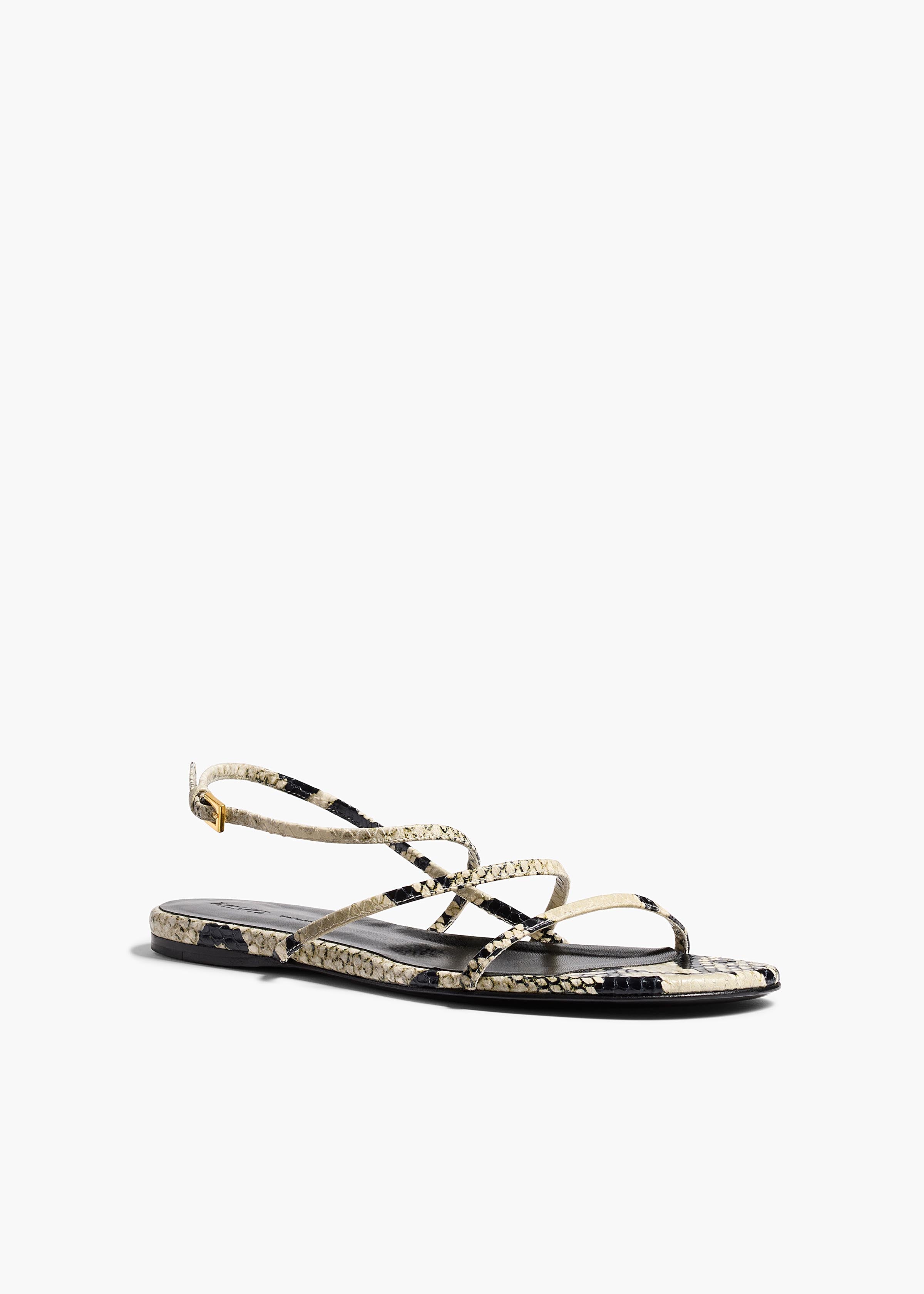 Loop Flat Sandal in Natural Python-Embossed Leather ANGLED VIEW