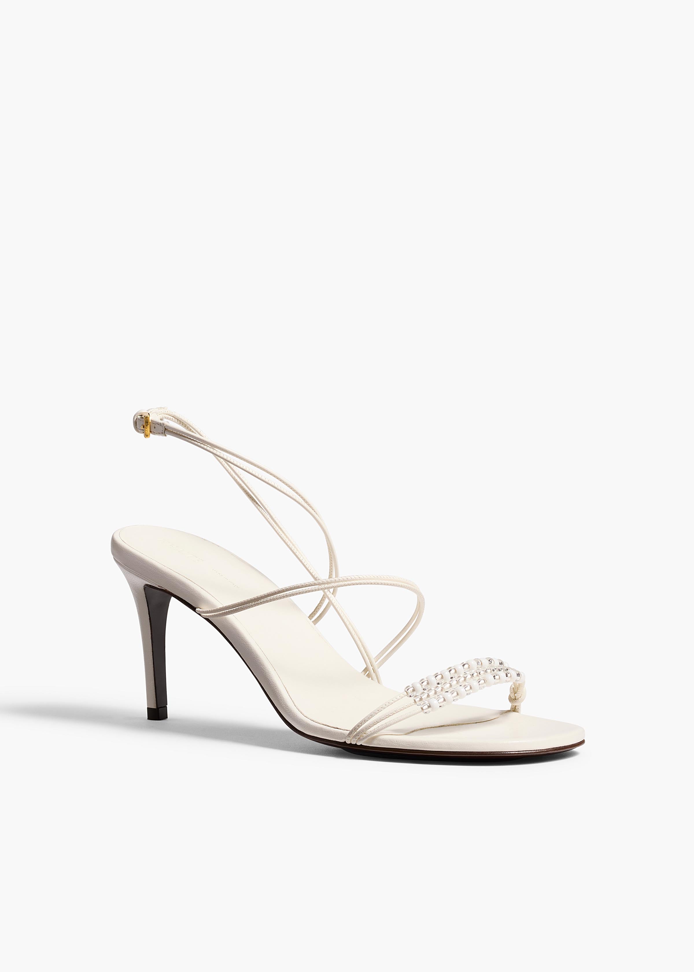 Loop Sandal with Beads in Optic White Leather ANGLED VIEW