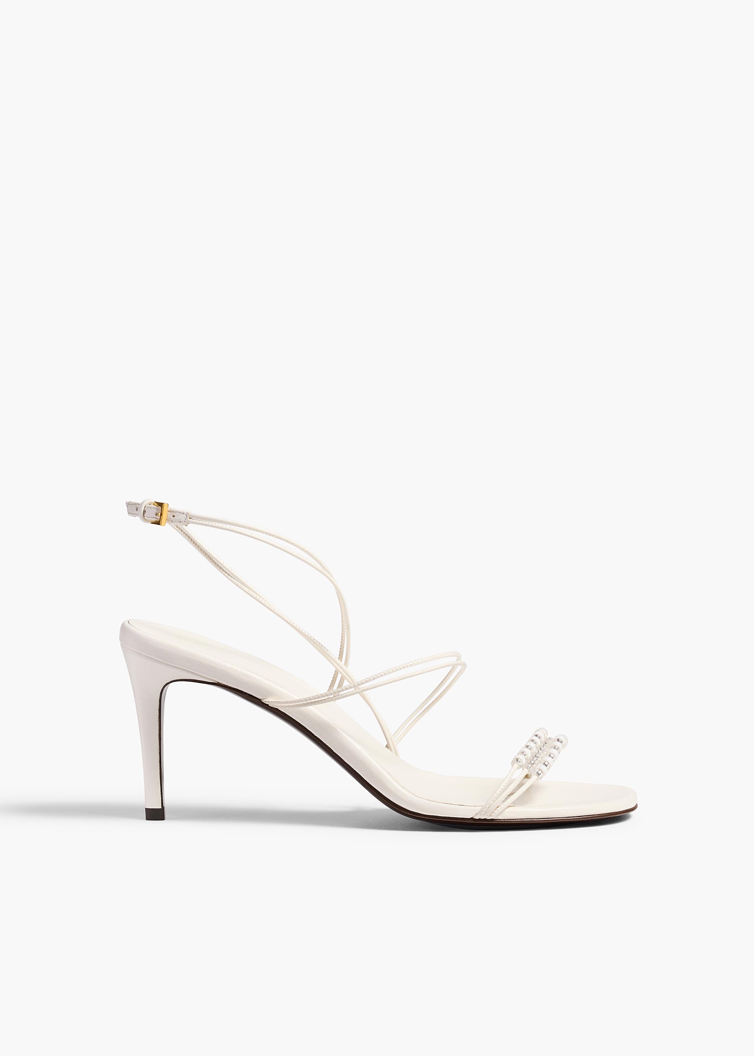 Loop Sandal with Beads in Optic White Leather FRONT VIEW