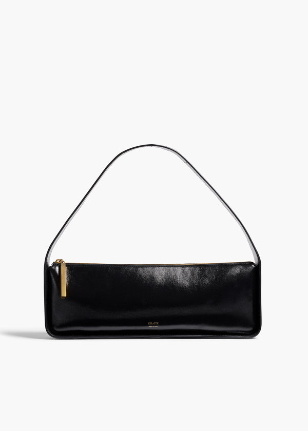 Lori Baguette Bag in Black Crackle Patent Leather FRONT VIEW