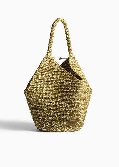 LOTUS MEDIUM RAFFIA TOTE OLIVE WHITE H1047 744 676 A