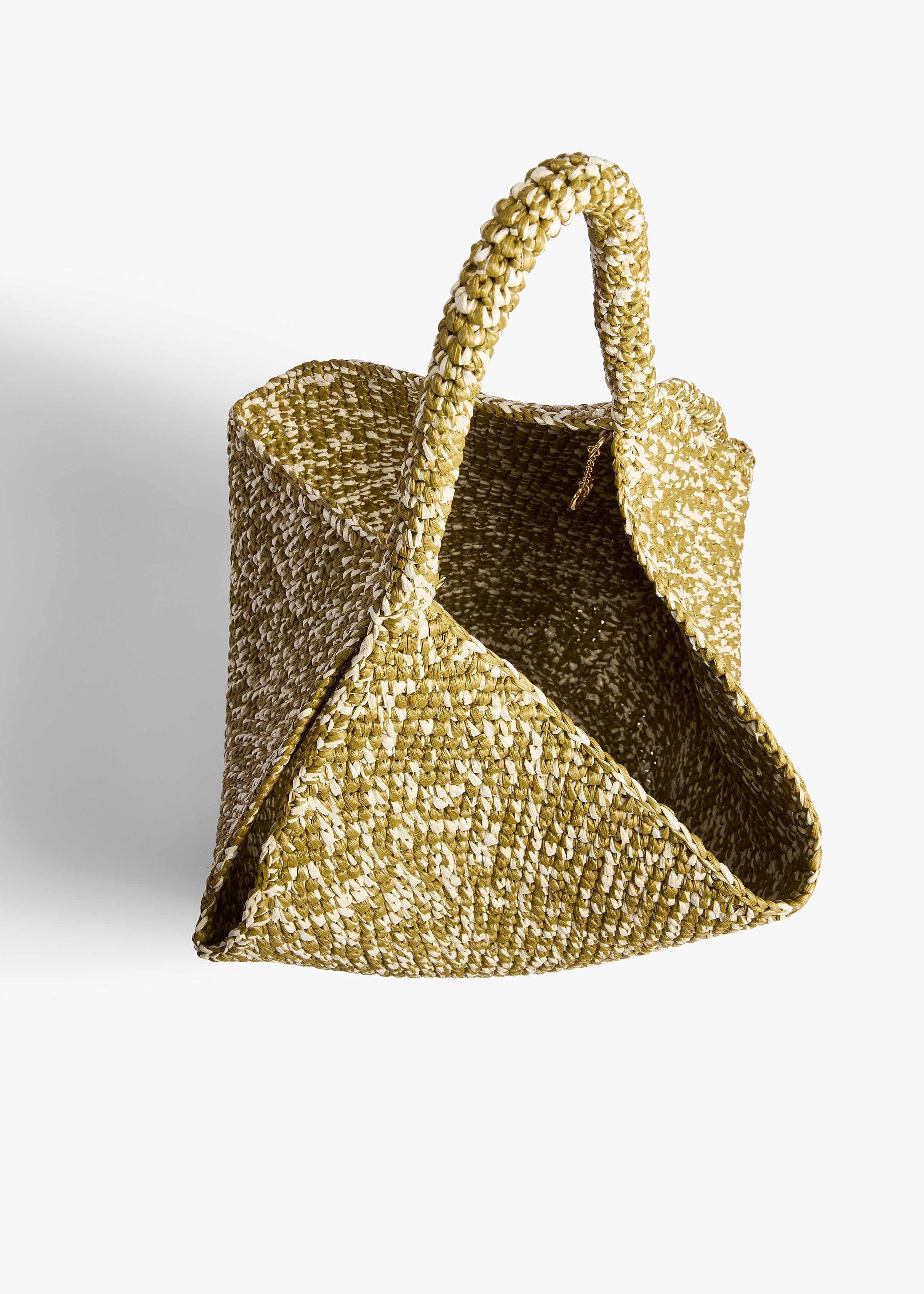 LOTUS MEDIUM RAFFIA TOTE OLIVE WHITE H1047 744 676 C