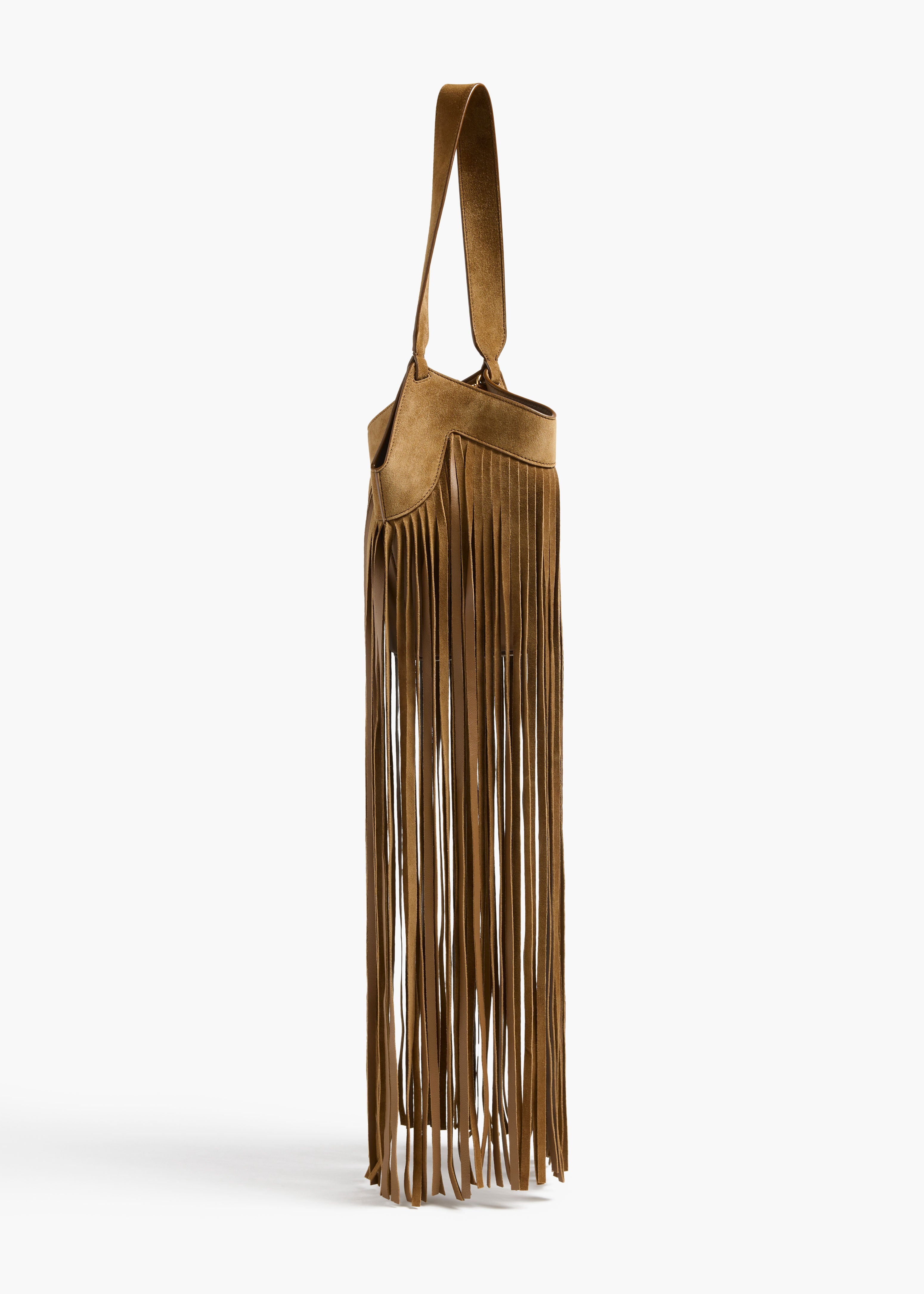 KHAITE - Nano Lotus Fringe Tote in Mud Suede