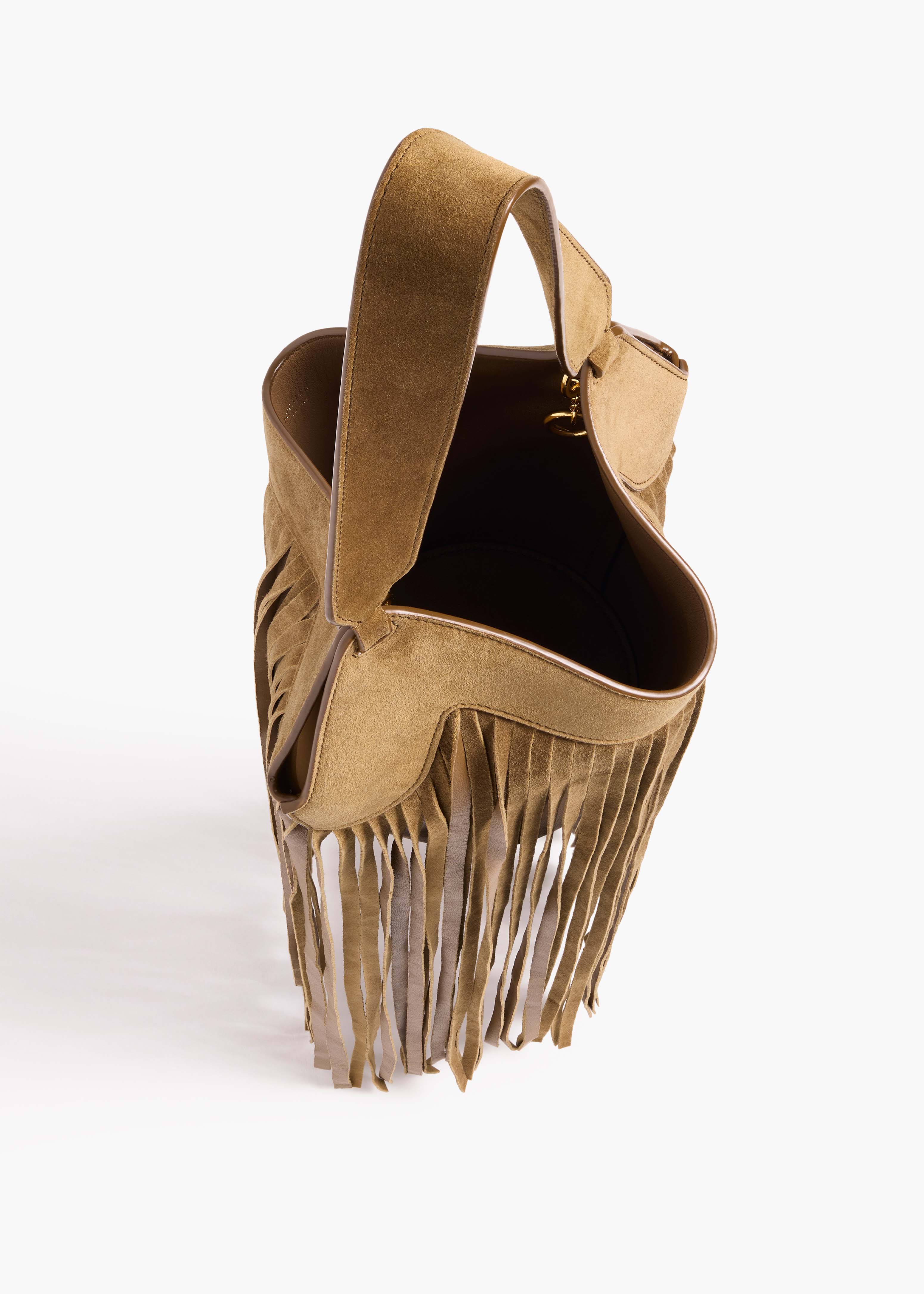 KHAITE - Nano Lotus Fringe Tote in Mud Suede