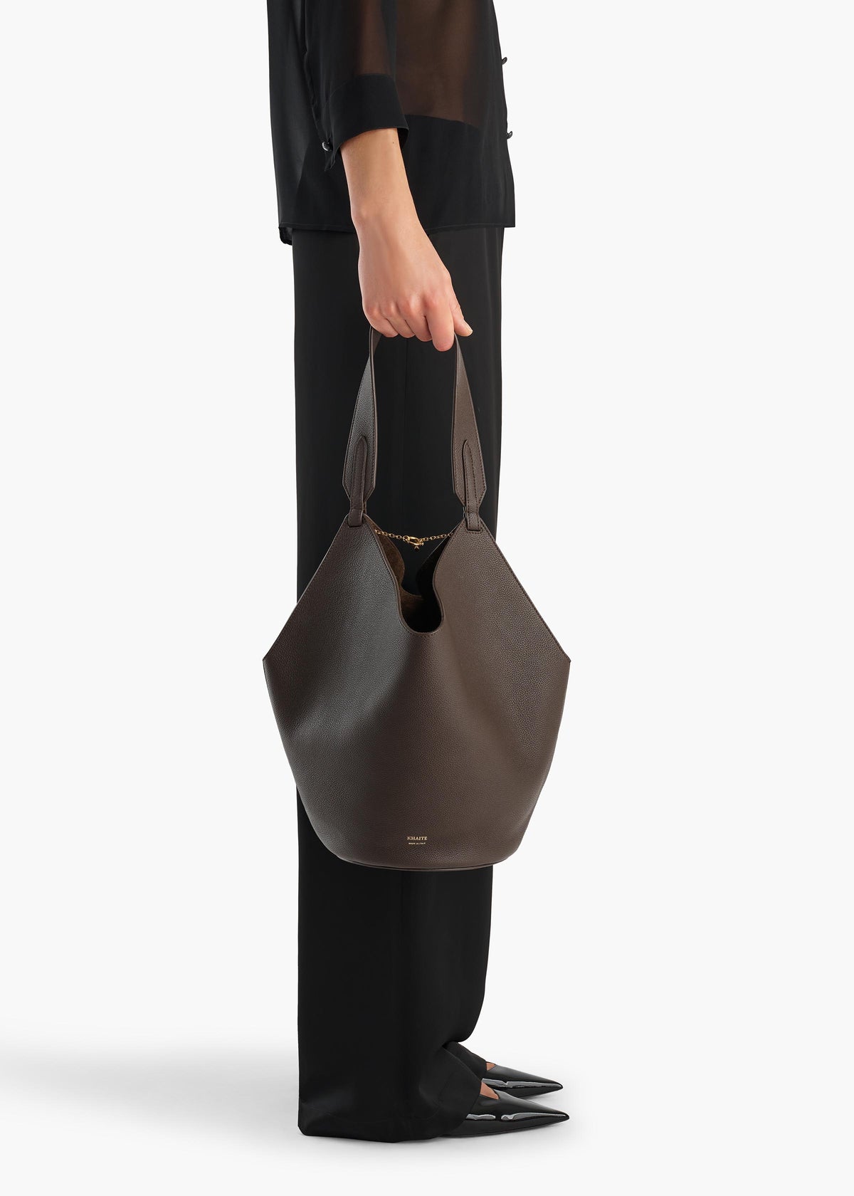 KHAITE - Small Lotus Tote in Espresso Pebbled Leather