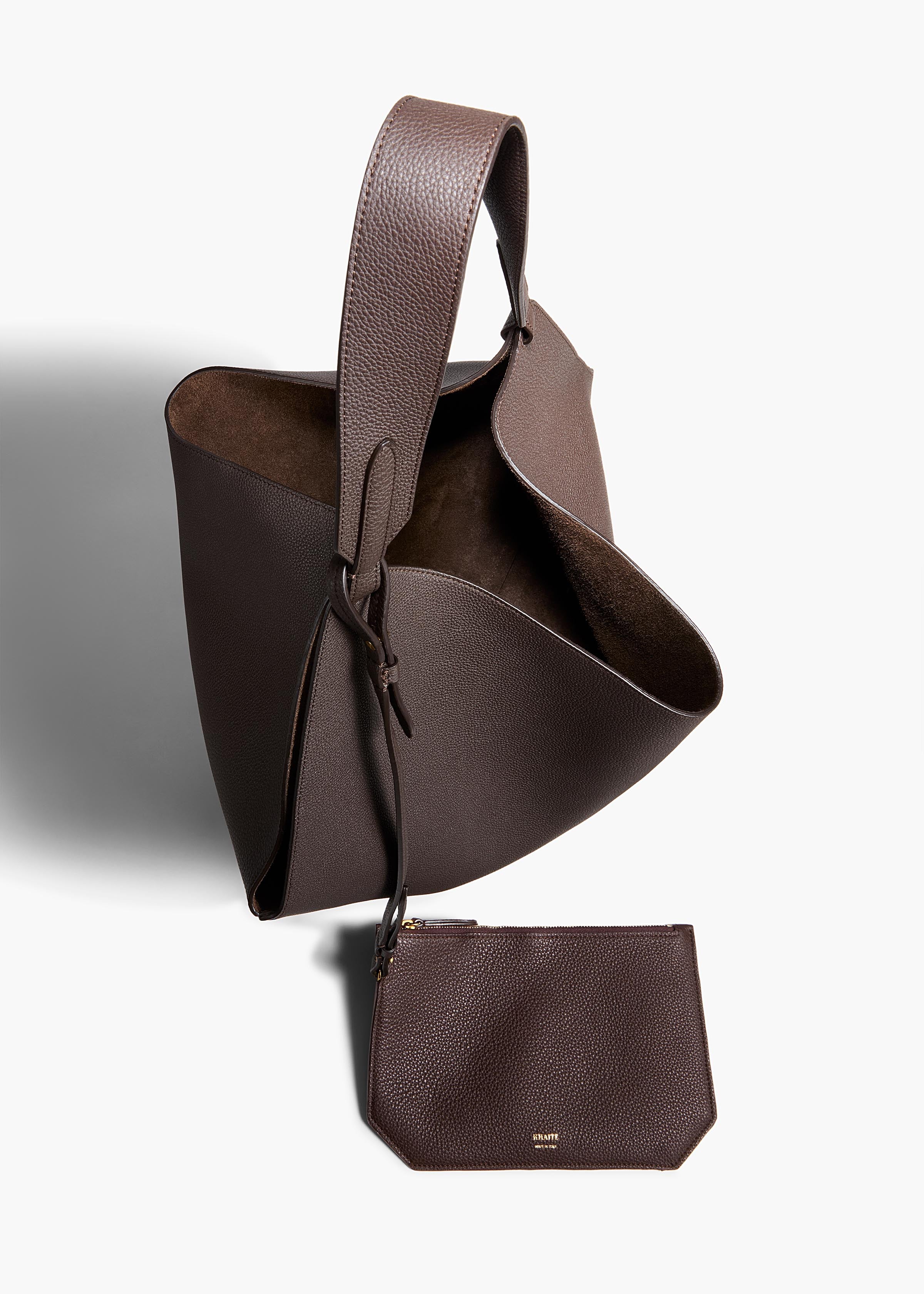 Medium Lotus Tote in Espresso Pebbled Leather OVERHEAD VIEW