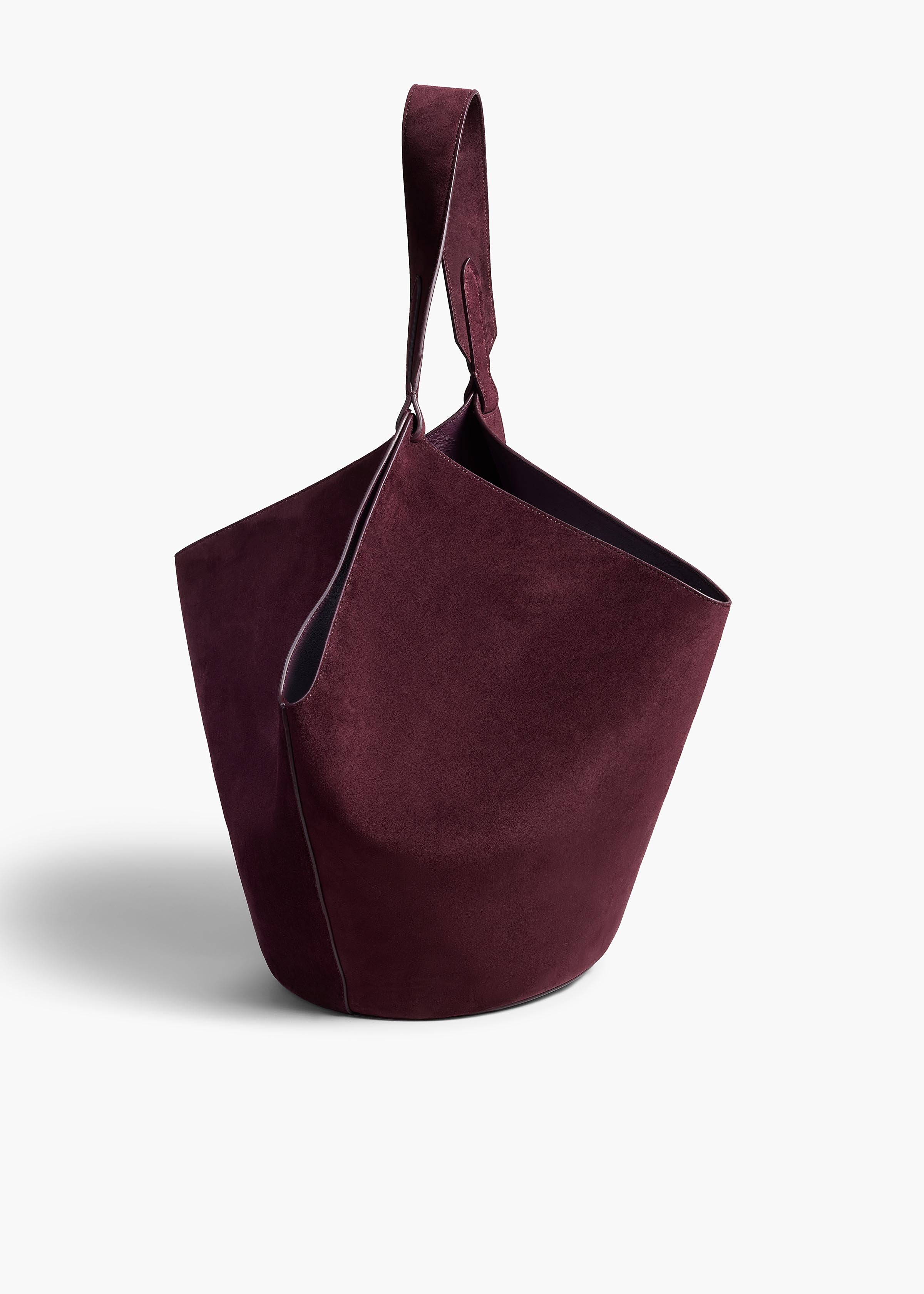 Medium Lotus Tote in Rouge Noir Suede BACK VIEW