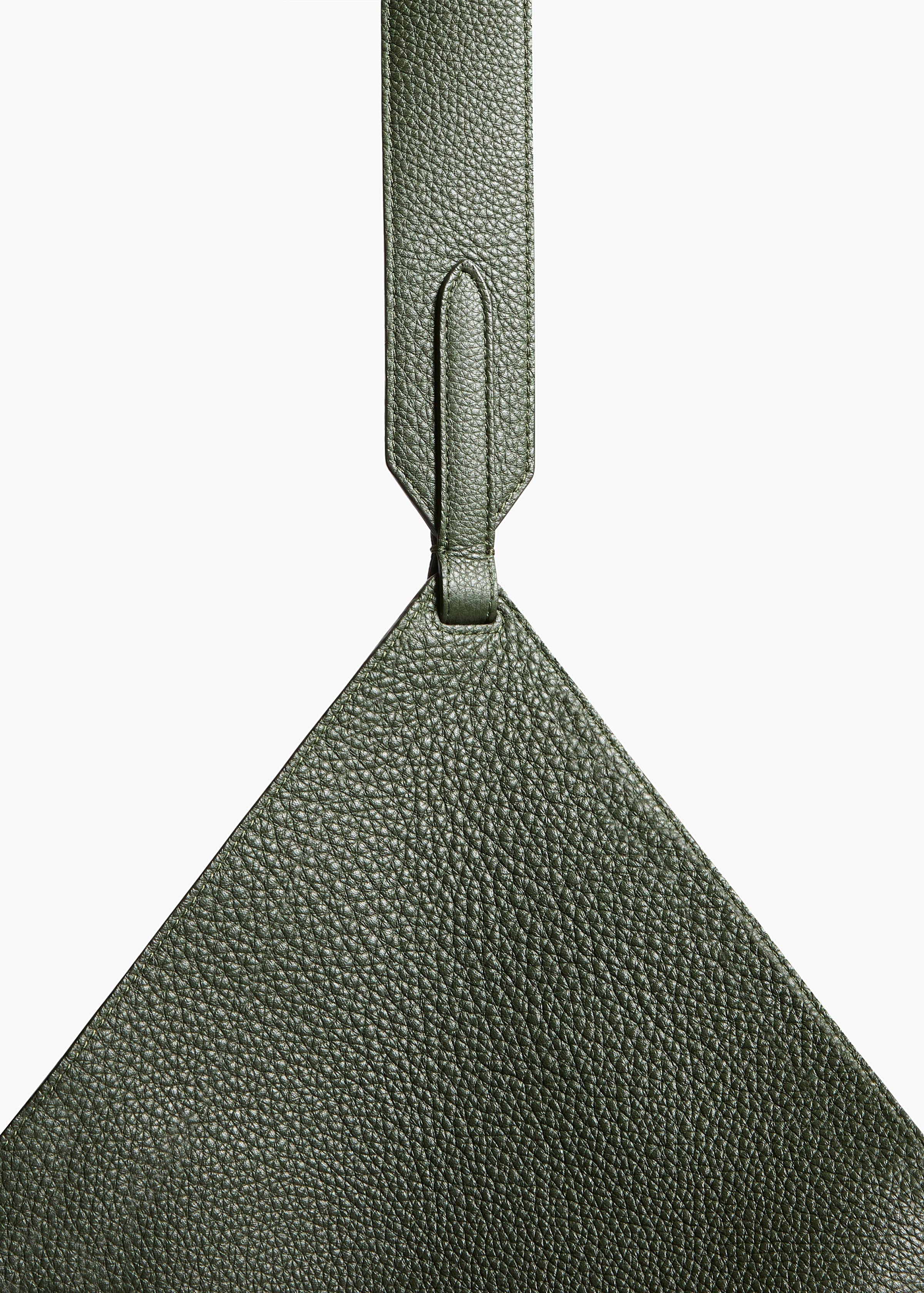 Small Lotus Tote in Bottle Green Pebbled Leather DETAILED VIEW 1