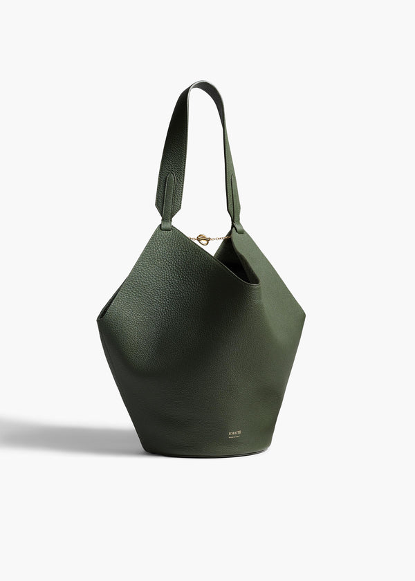 Small Lotus Tote in Bottle Green Pebbled Leather FRONT VIEW