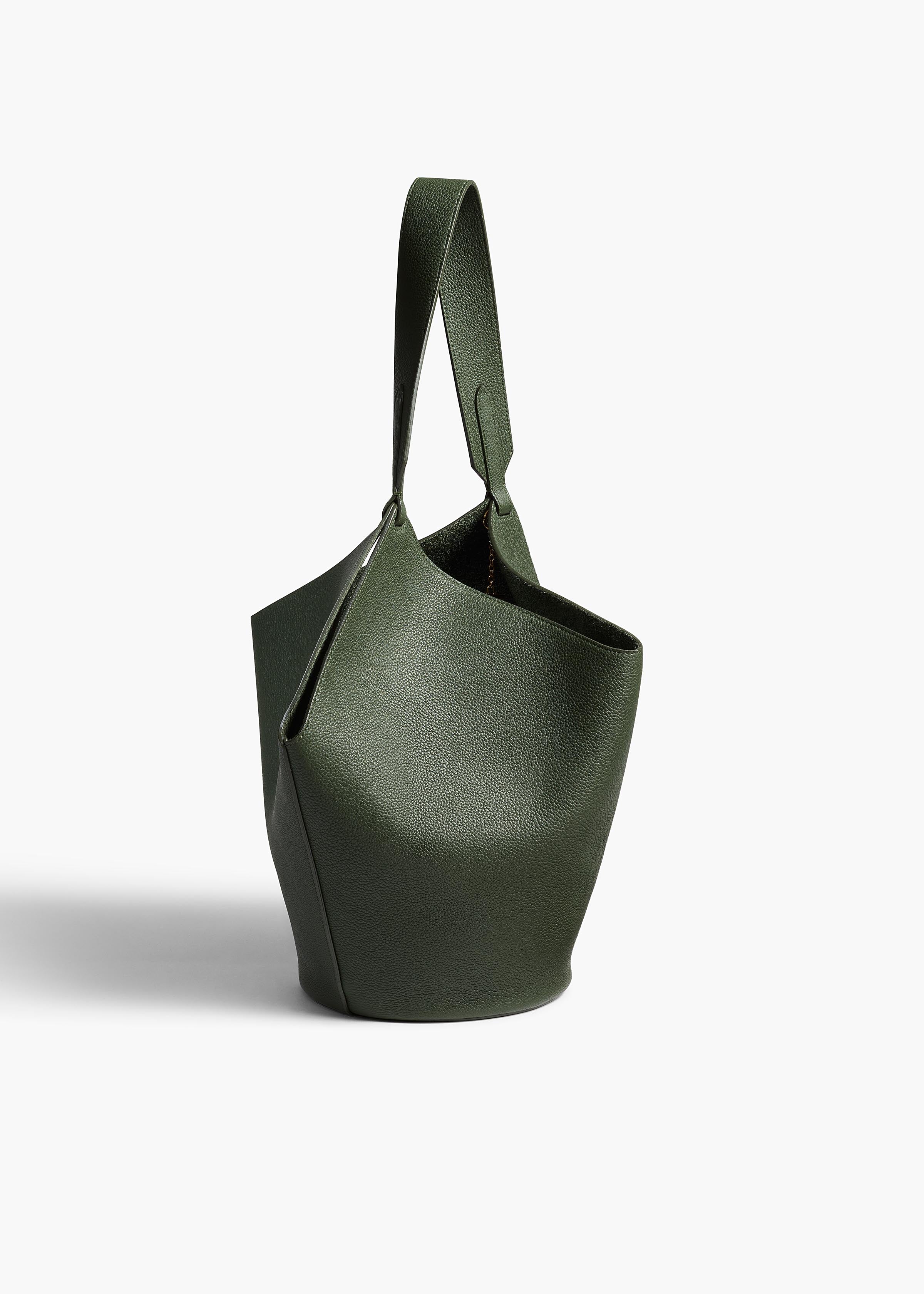 Small Lotus Tote in Bottle Green Pebbled Leather BACK VIEW