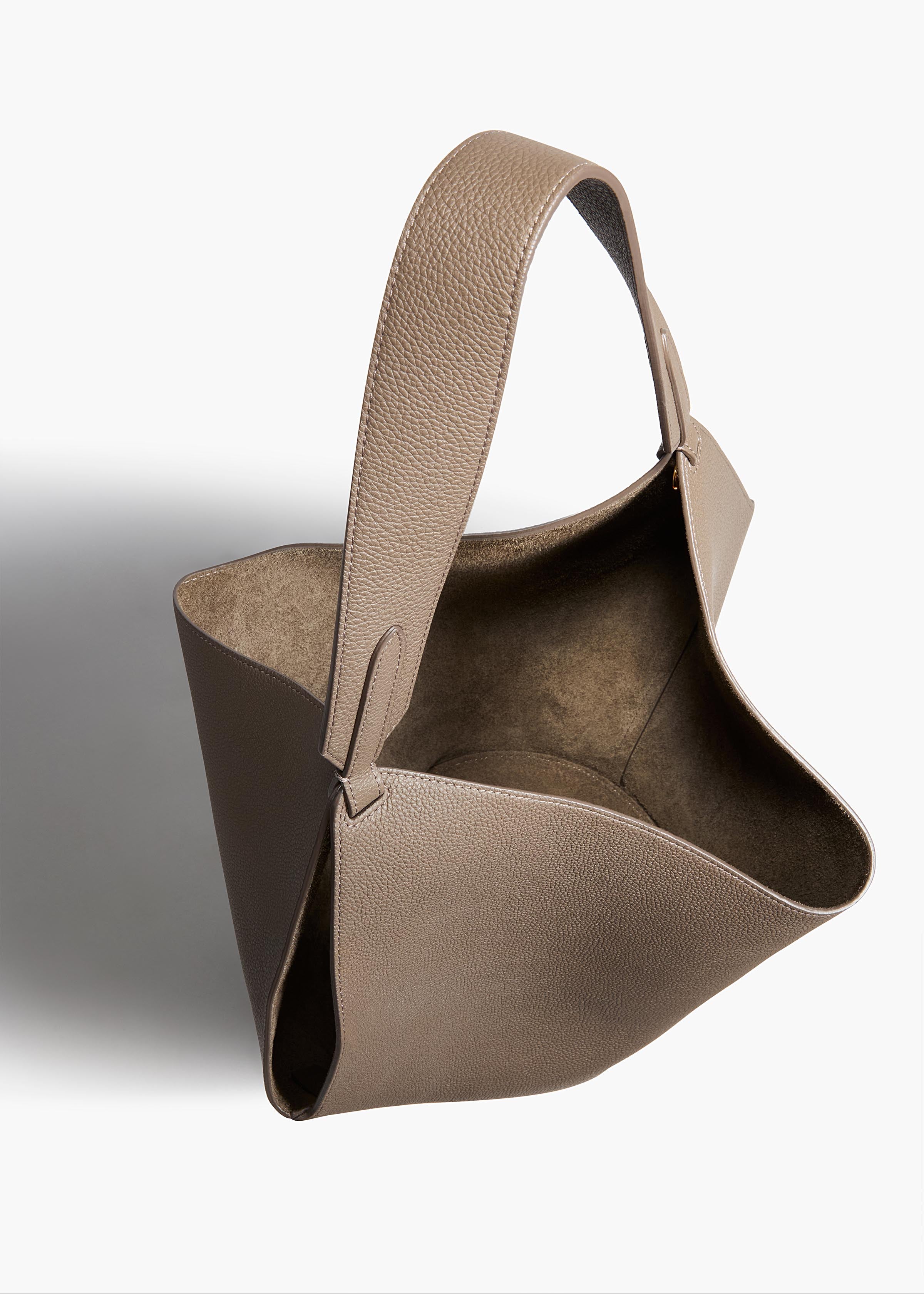 Small Lotus Tote in Elephant Pebbled Leather OVERHEAD VIEW