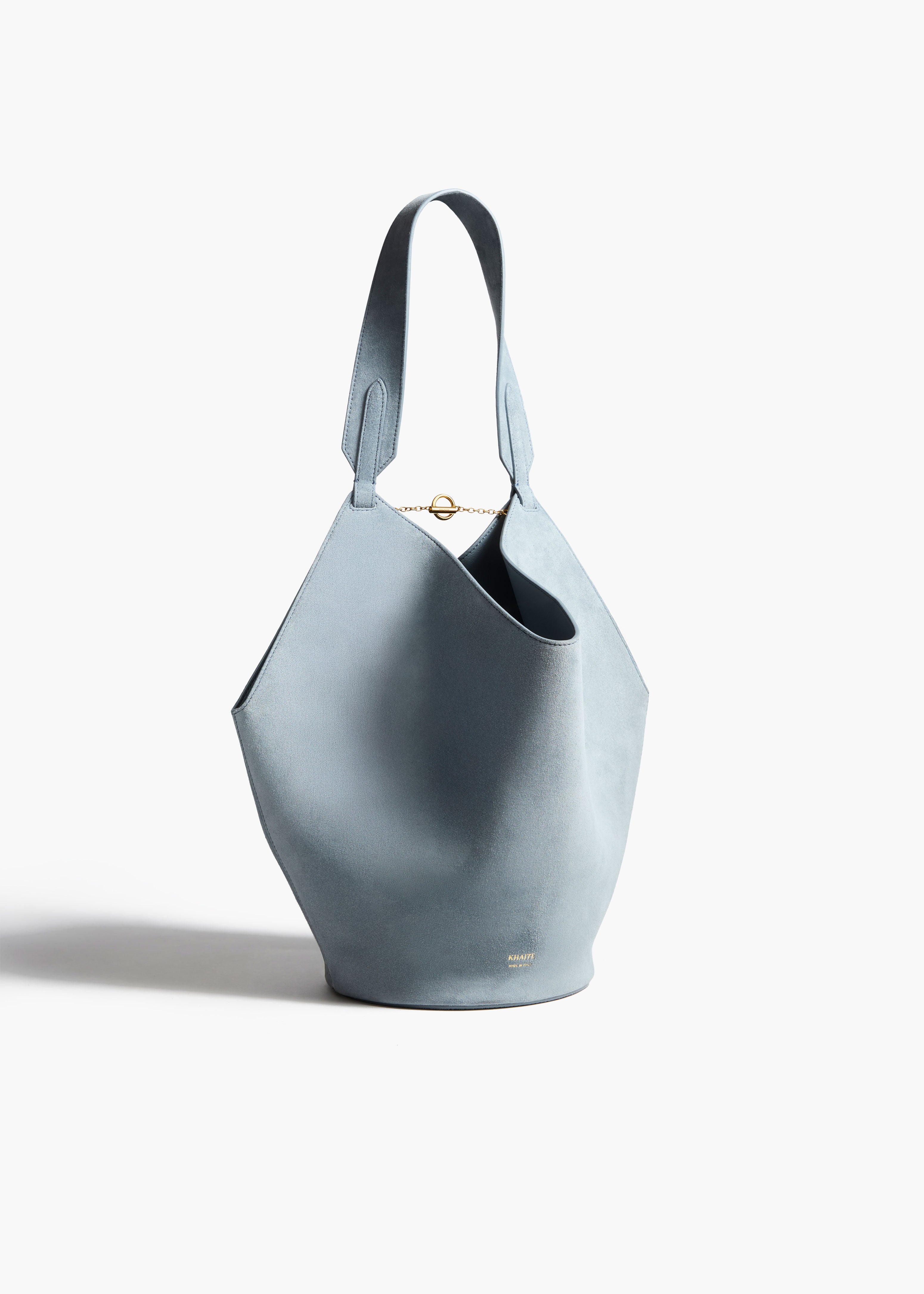 Small Lotus Tote in Lead Suede FRONT VIEW