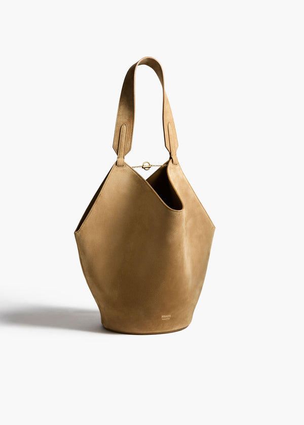 Small Lotus Tote in Mud Suede FRONT VIEW