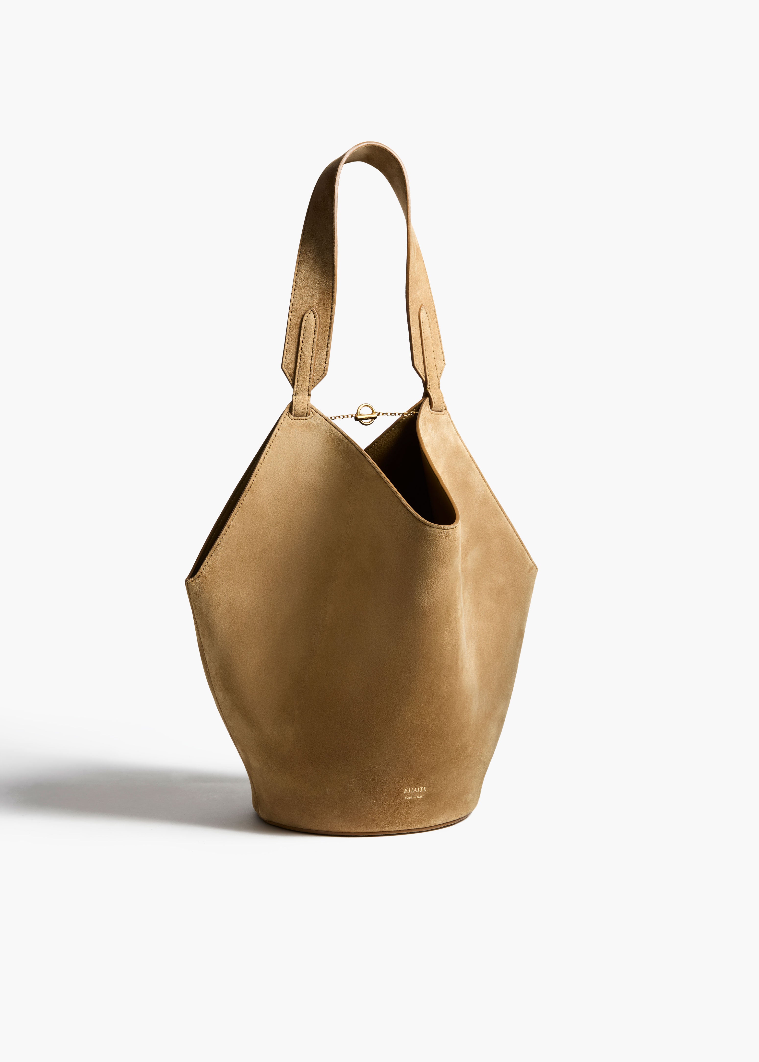 Small Lotus Tote in Mud Suede FRONT VIEW