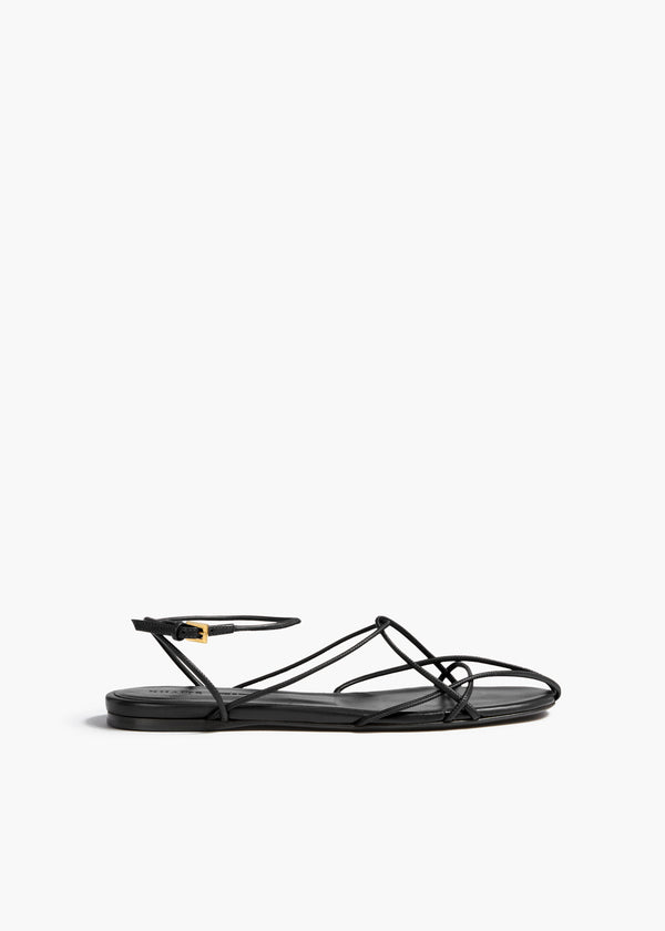 Loulou Flat Sandal in Black Leather FRONT VIEW