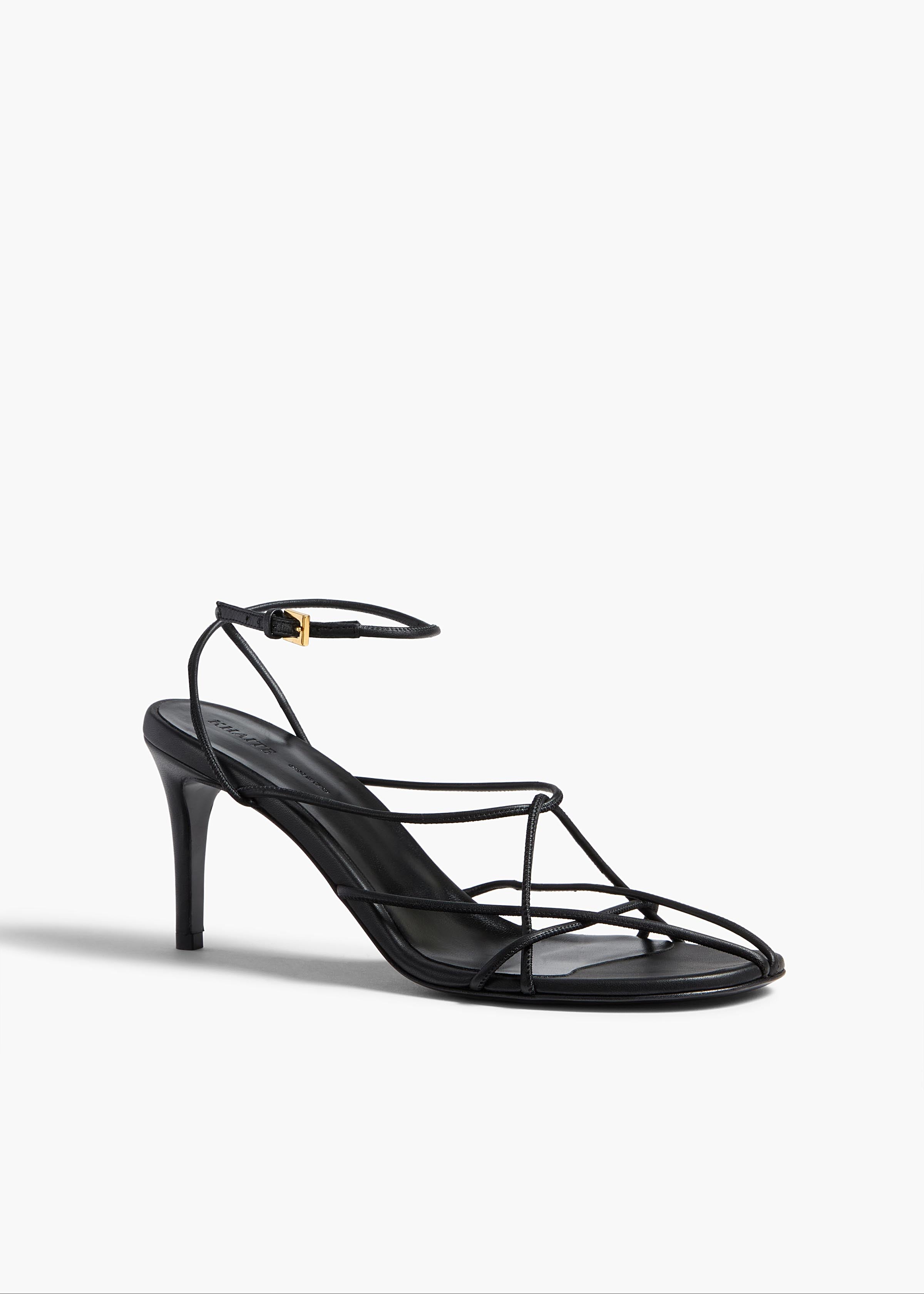 Loulou Sandal in Black Leather ANGLED VIEW