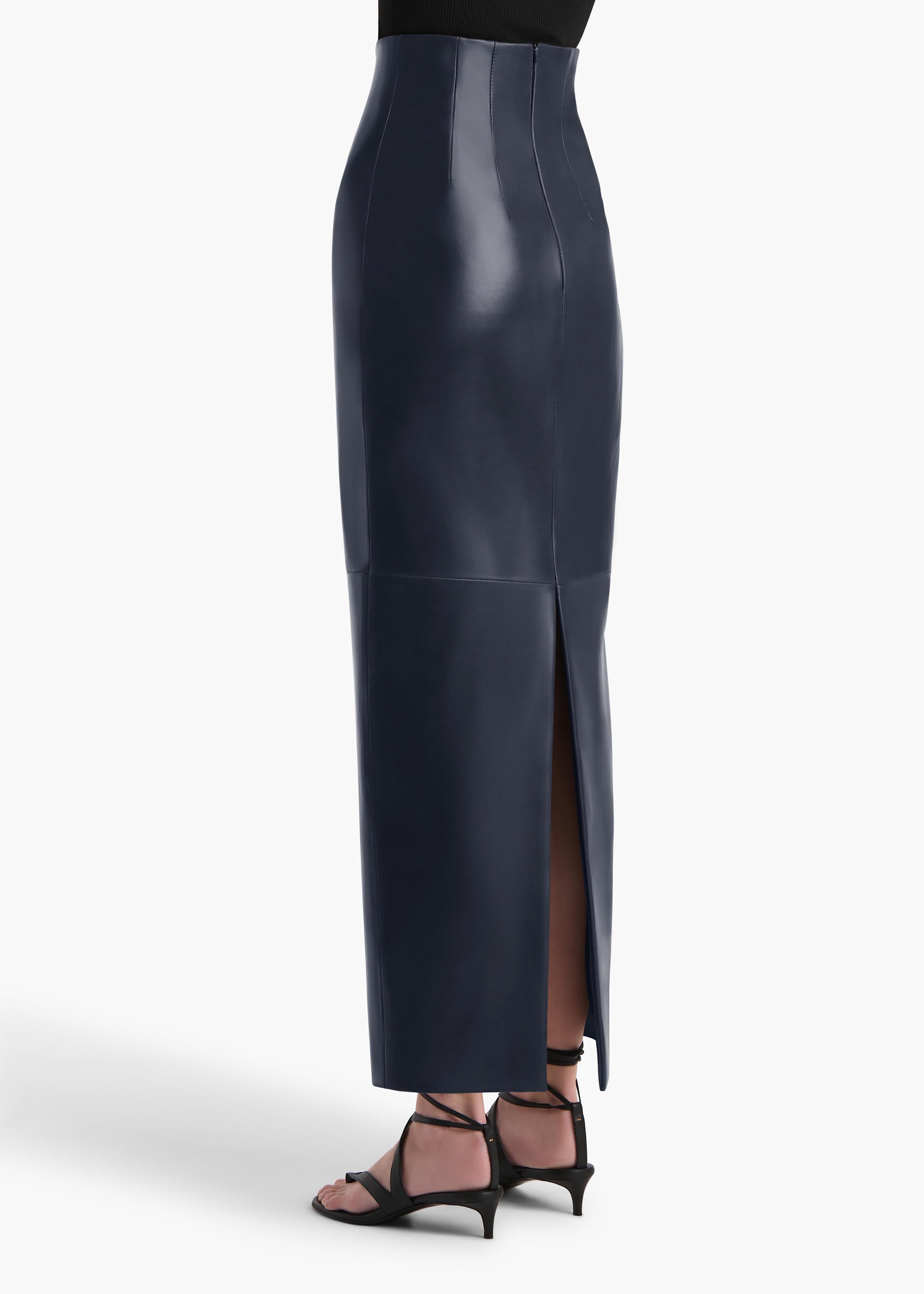 Loxley Skirt in Dark Navy Leather BACK VIEW