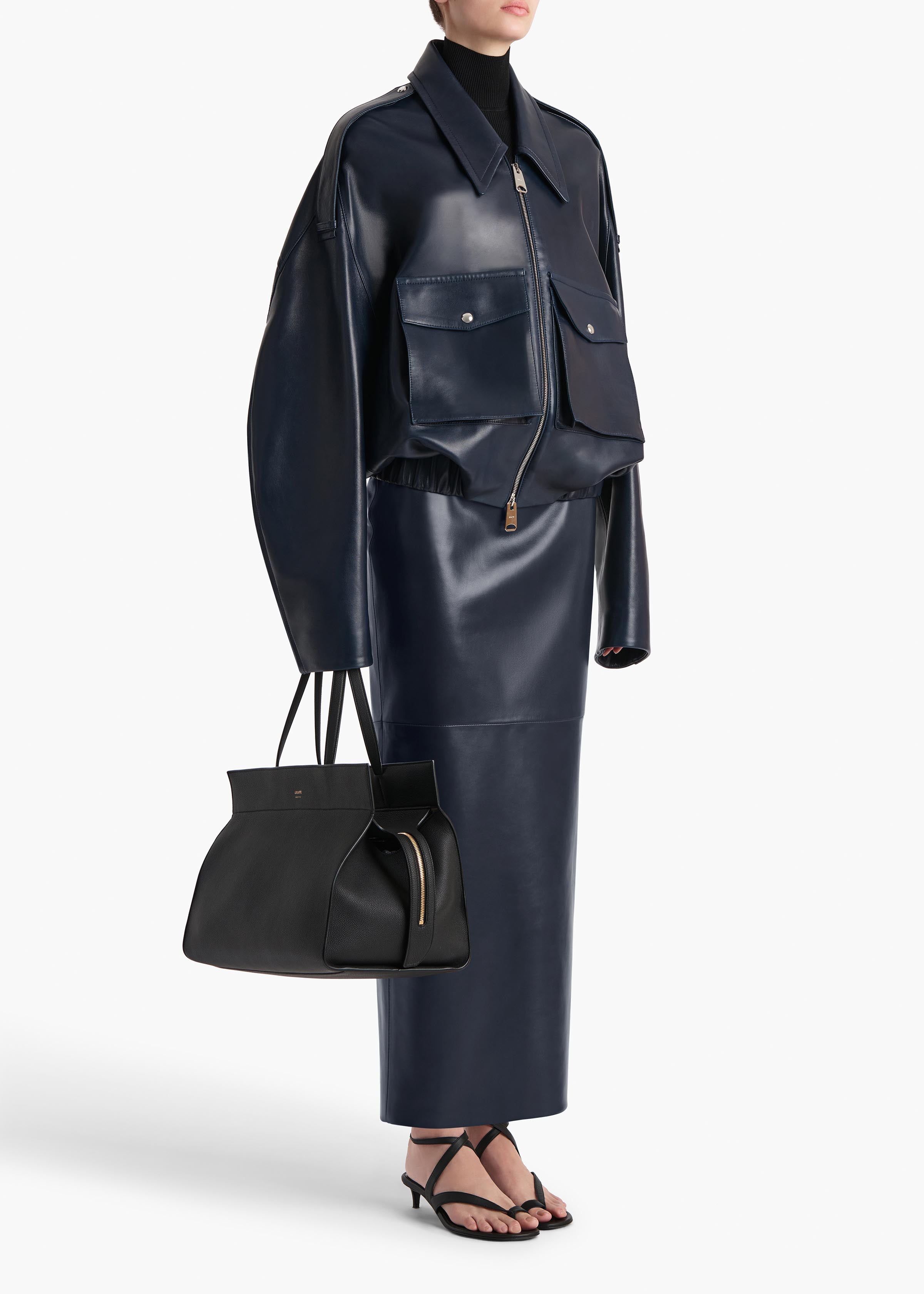 Loxley Skirt in Dark Navy Leather STYLED VIEW